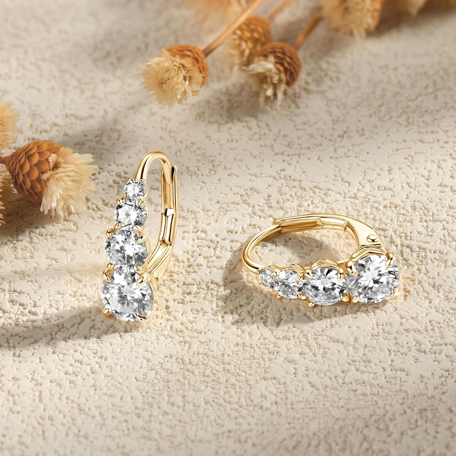 4 Stone Moissanite Hoop Earrings, 925 Sterling Silver Hypoallergenic Leverback Drop Earrings for Women, D Color VVS1 Round Cut Jewelry Gifts - Image 3