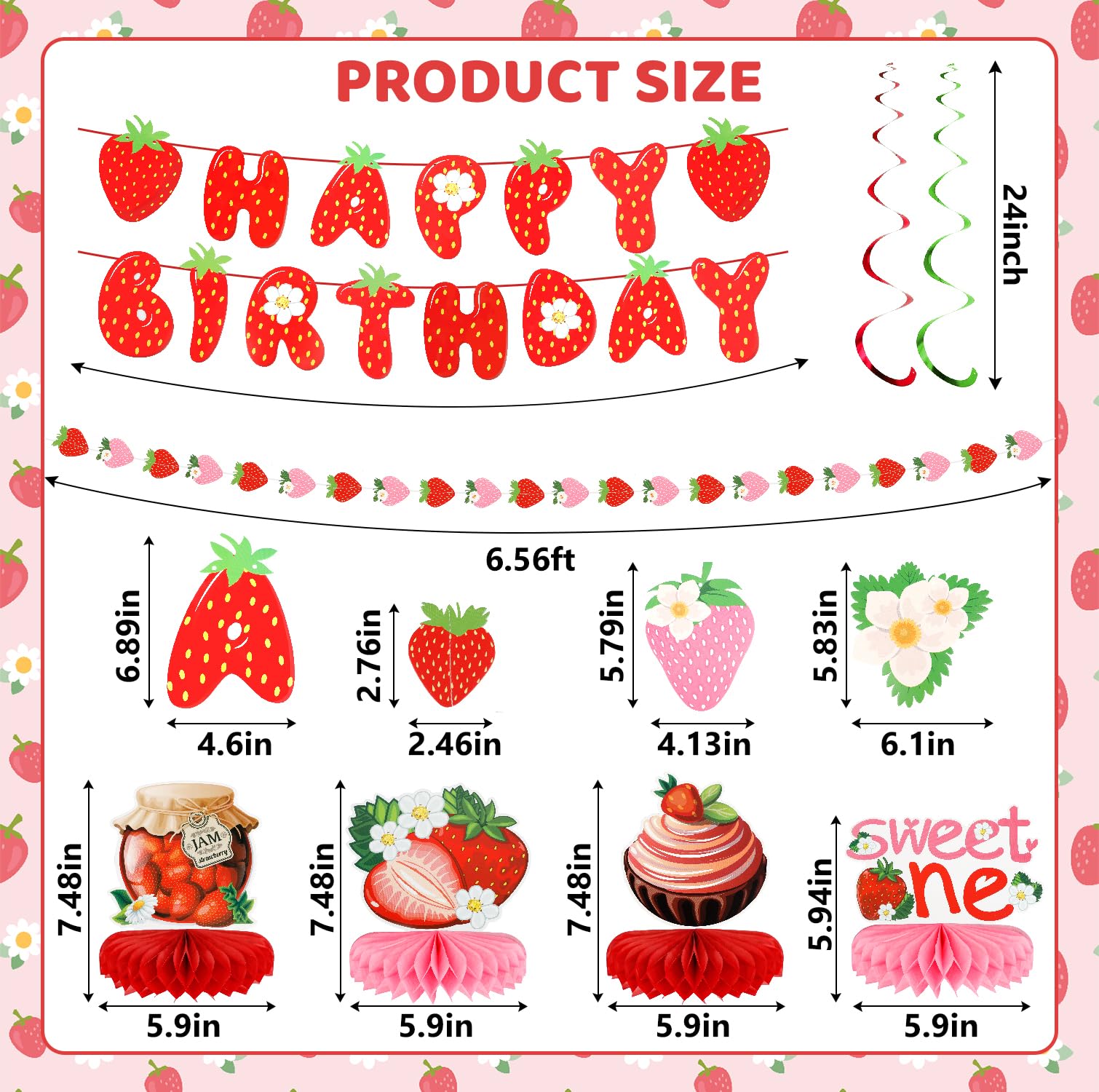 Decorazioni per feste di compleanno a forma di fragola, striscione di compleanno a tema fragole, vortici da appendere, decorazione a nido d'ape per decorazione per feste di Berry Sweet Girl