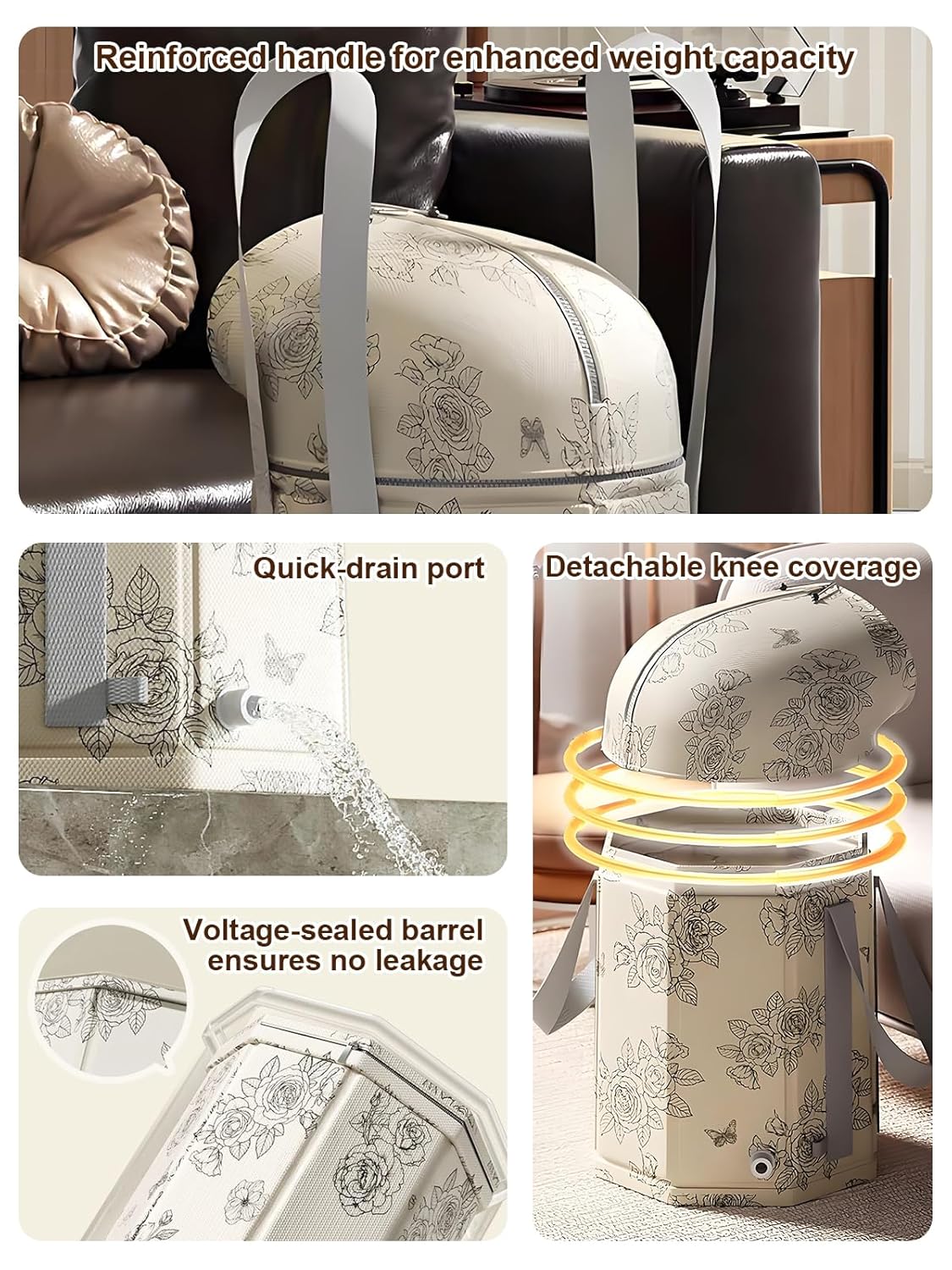 Foot Bath Basin Portable Travel Collapsible Foot Basin Folding Foot Bath Tub Soaking Feet Bucket for Camping Washing Fully Wrapped Knee Fumigation