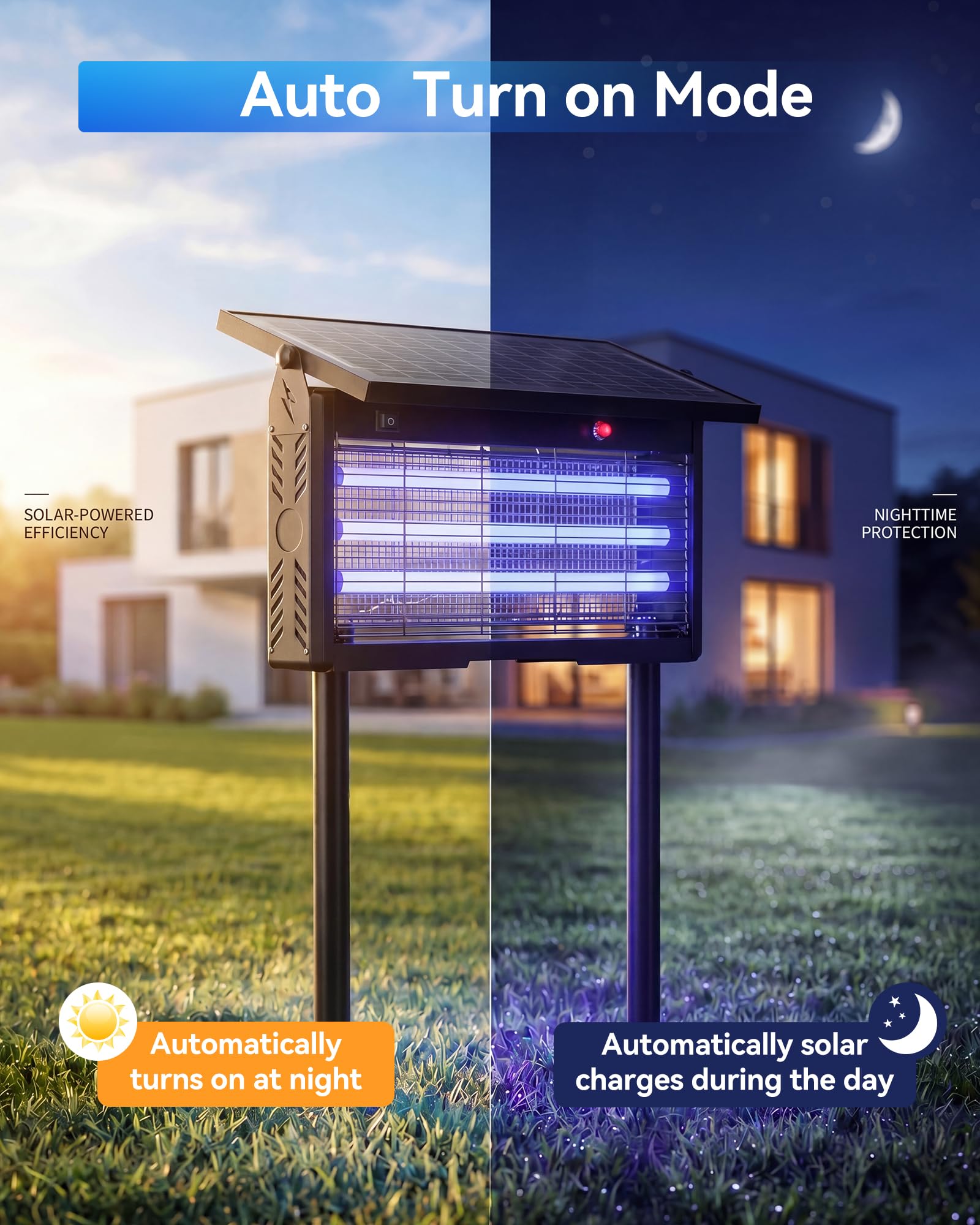 Solar Bug Zapper Outdoor Wasserdicht Moskito Zapper Outdoor Solarbetrieben Elektrischer Insektenvernichter Indoor w/Smart Light Sensor Mückenfalle Fliegenvernichter für Terrasse Küche Garage Hof
