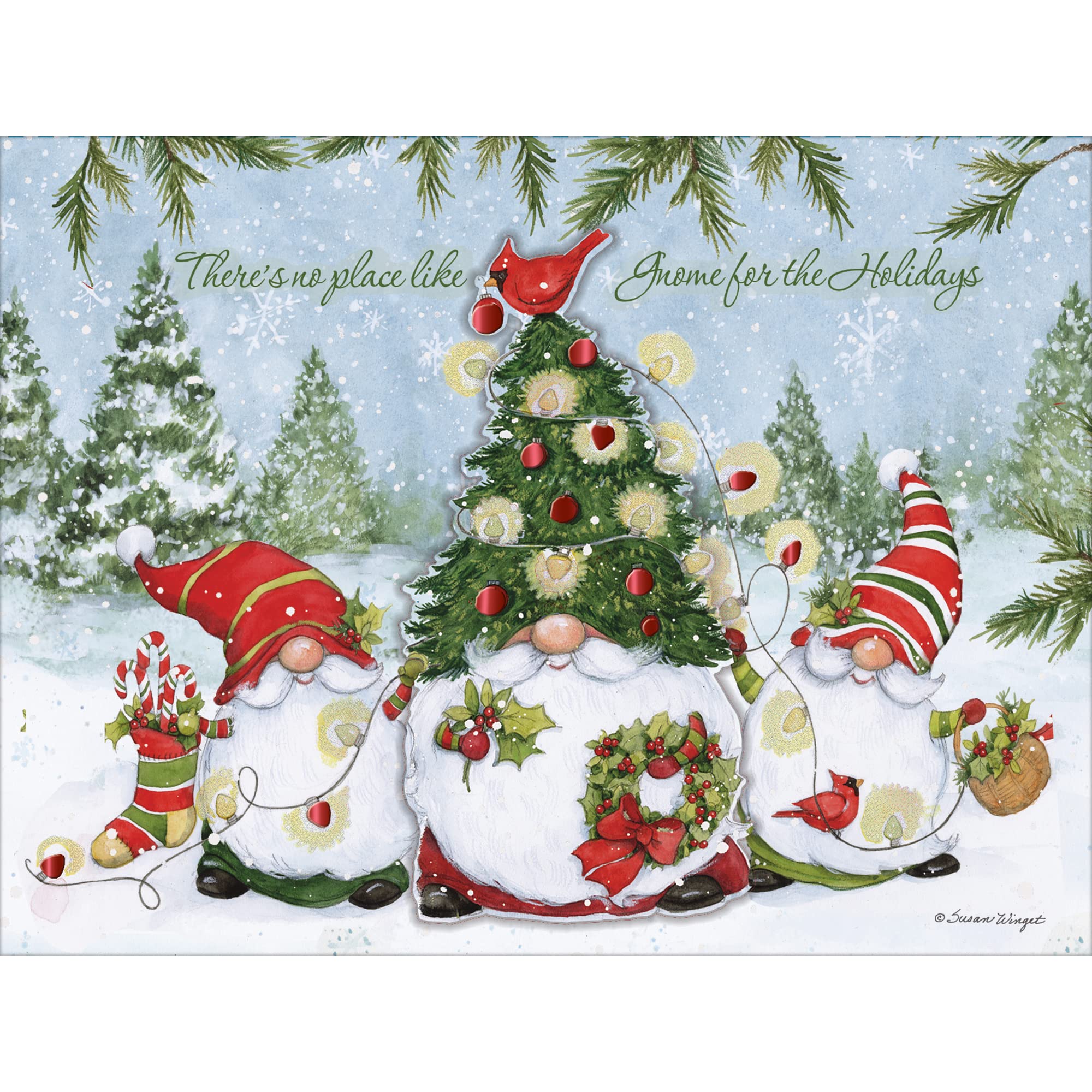 Lang "Holiday Gnomes Luxe Weihnachtskarten von Susan Winget, 8 Karten mit passenden Umschlägen, Leinenprägung (1025104)