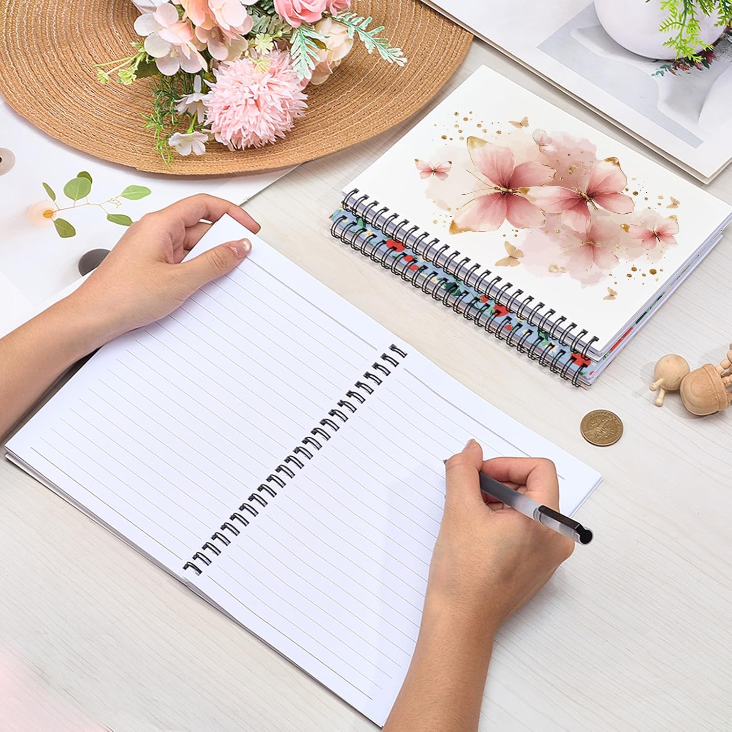 PRESSINART Butterfly Spiral Journal Pink Butterfly Spiral Notebook 8 x 6 Inch Pink Gold 80 Pages A5 College Ruled Notebook with Pocket Notepad Office Study Supplies Stationery for Writing Note Taking image 3