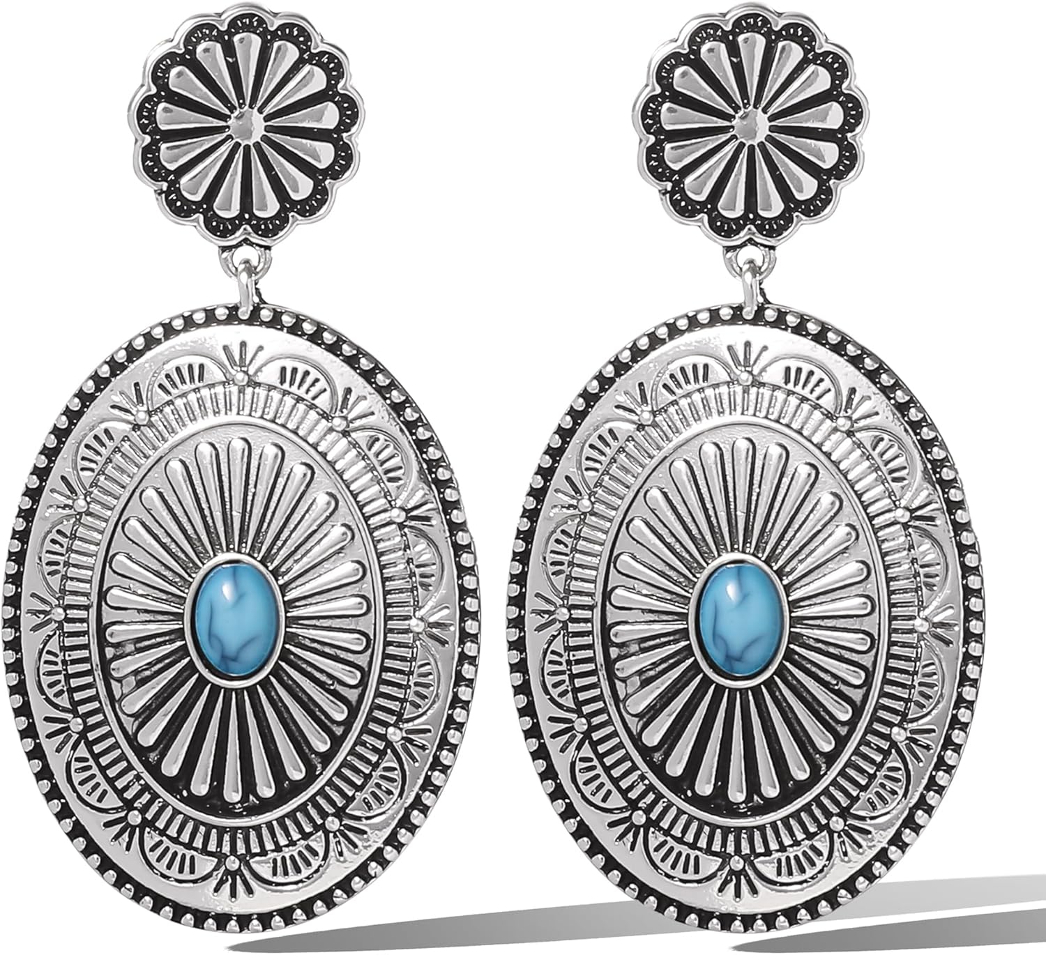 Jessica Simpson Turquoise Drop Earrings for Women, Oxidized Silver-Tone Turquoise Earrings with Dangle Pendant