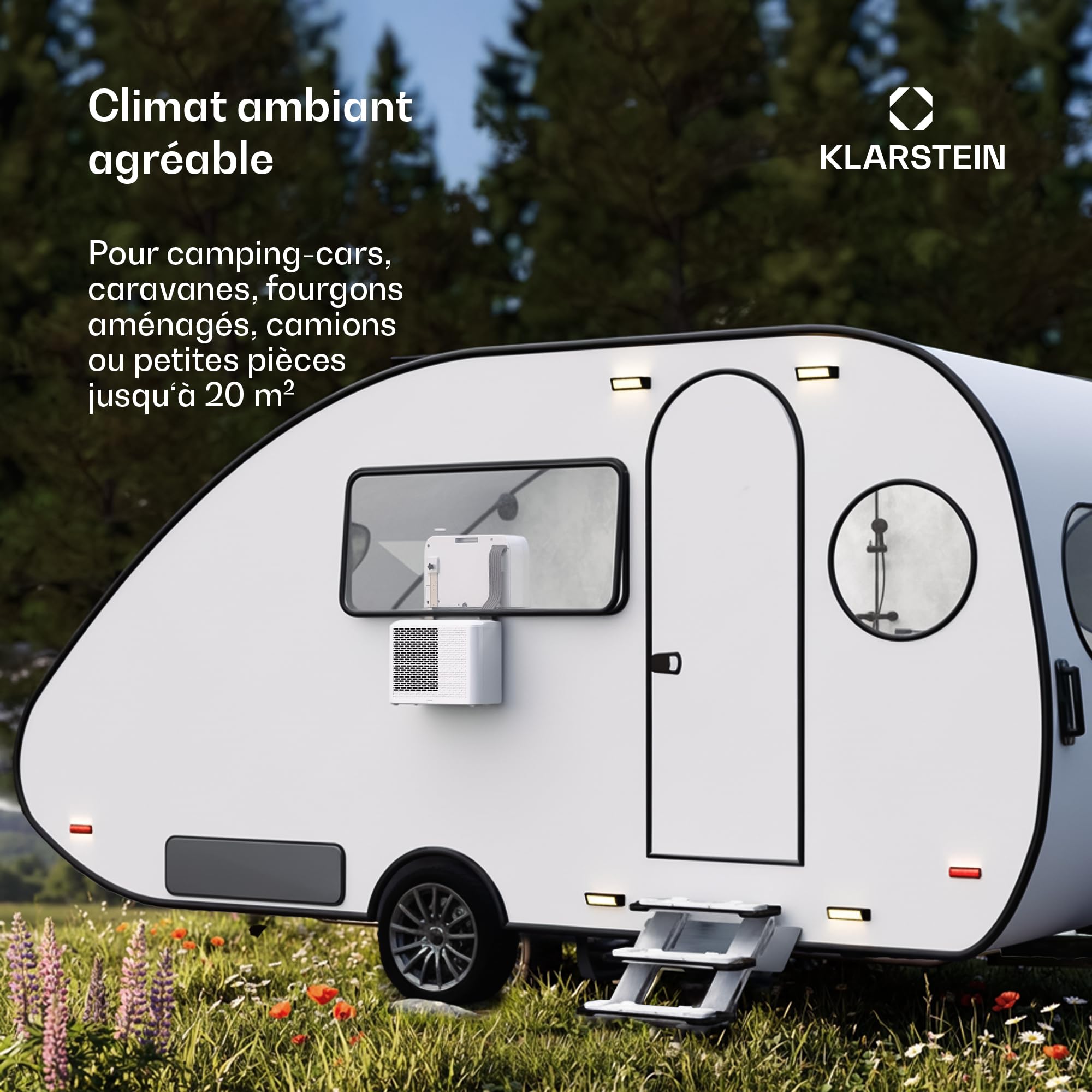 Klarstein Chillavan Climatiseur Mobile – 5,000 BTU, Pour Pièces Jusqu'à 20 m², 3-en-1 Refroidissement, Déshumidificateur & Ventilateur, Classe Énergétique A, Commande App & LED, Silencieux 53 dB