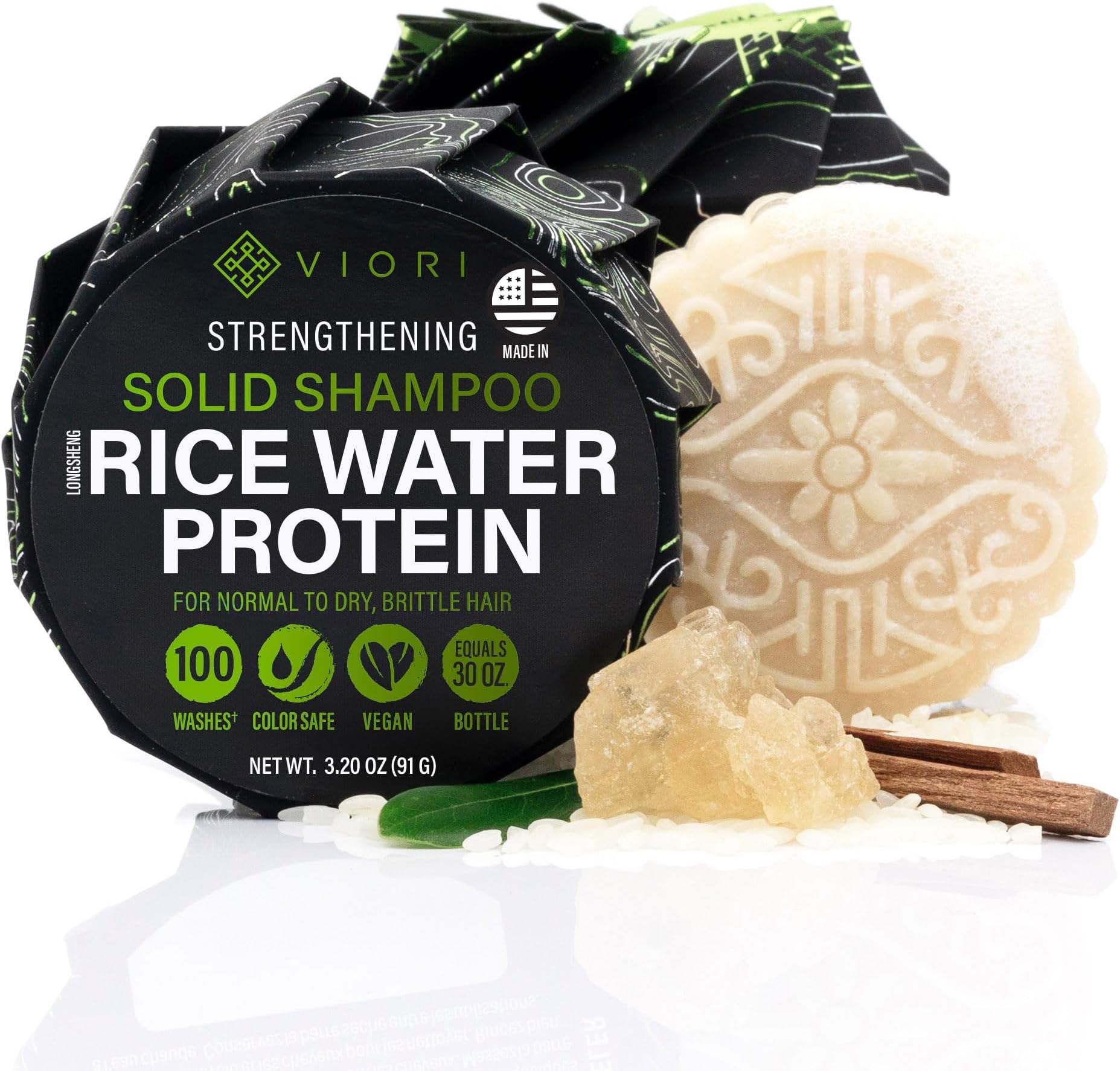 Viori Hidden Waterfall Shampoo Bar - Made with Rice Water for Hair Growth - Handcrafted Sulfate Free Shampoo