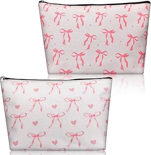 Molain 2 bolsas de maquillaje con lazo rosa, ...