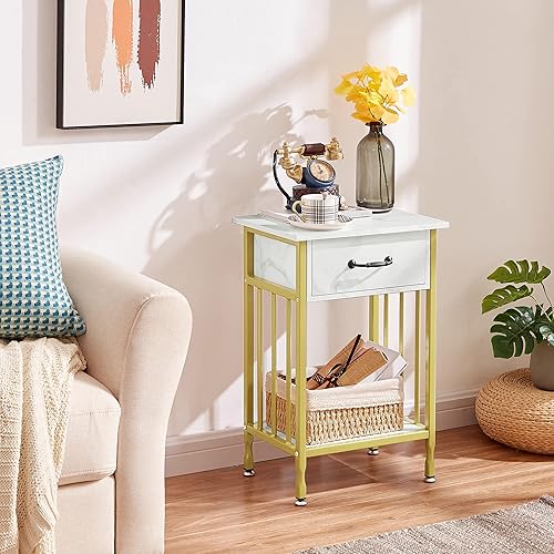 Miniatura 8 de VECELO Juego de 2 mesitas de noche, mesas auxiliares industriales con cajón y estante de almacenamiento, mesitas de noche para dormitorio, sala de