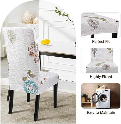 Miniatura 5 de SearchI Juego de 6 fundas estampadas para sillas de comedor, fundas elásticas para sillas de cocina, lavables, fundas protectoras extraíbles para
