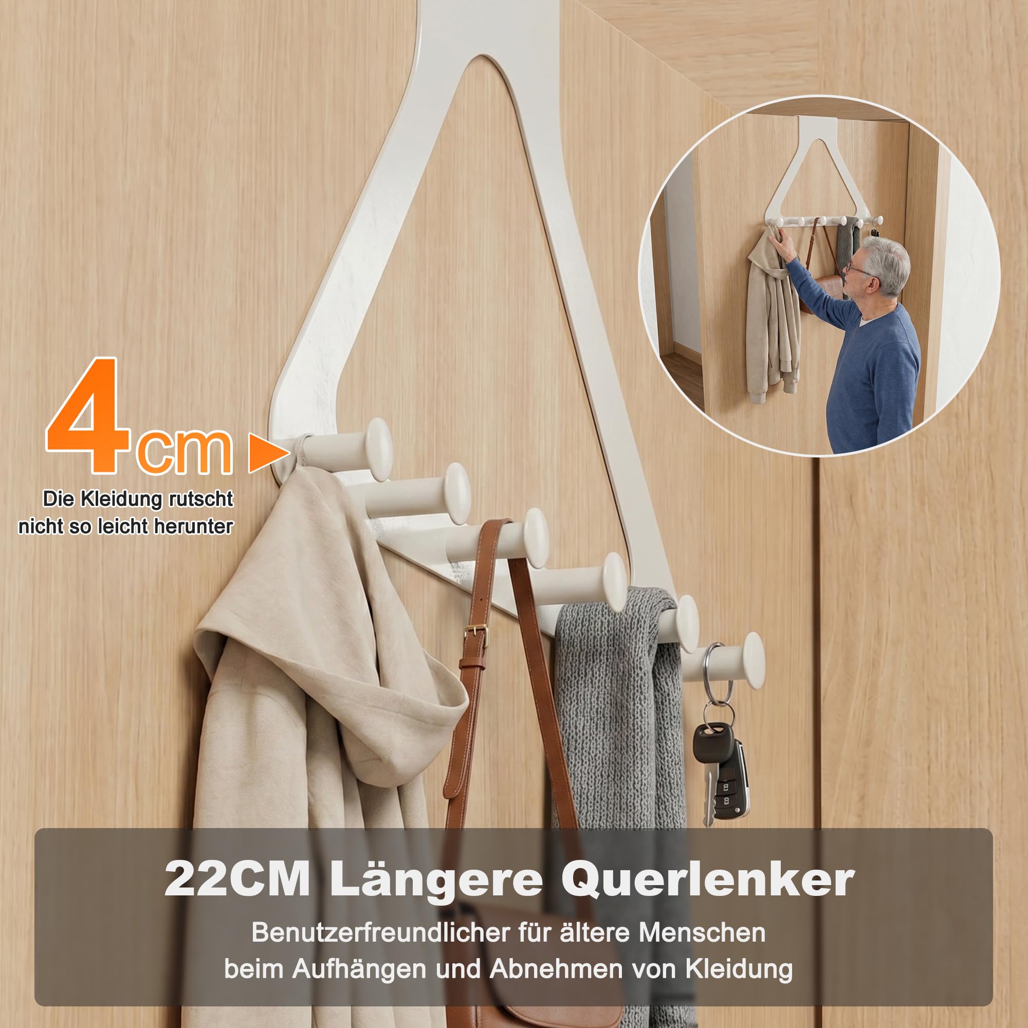 JOOM Gancho para puerta de metal con 6 ganchos, perchero de puerta para ropa, sombreros, perchas, monederos, toallas, llaves, autoadhesivos, sin taladrar, color blanco lechoso