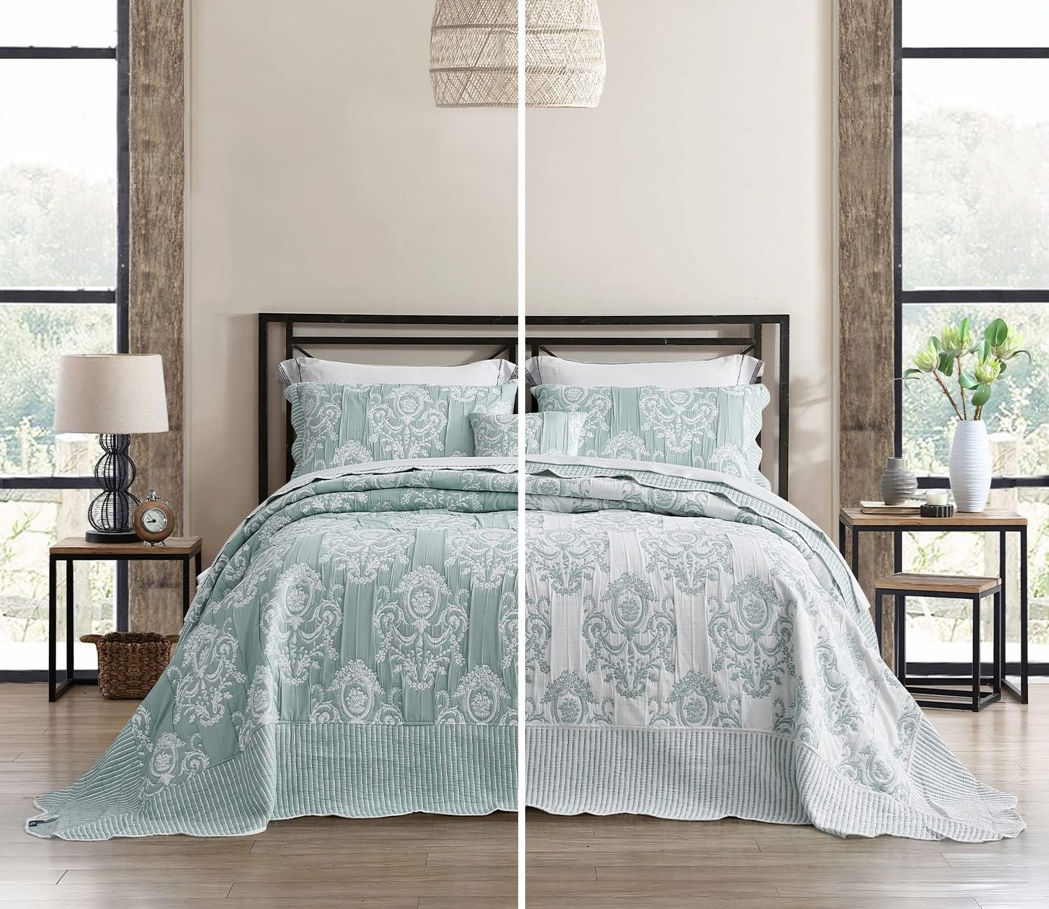 HZ & HY Oversized King Bedspread, Jacquard Matelasse Damask