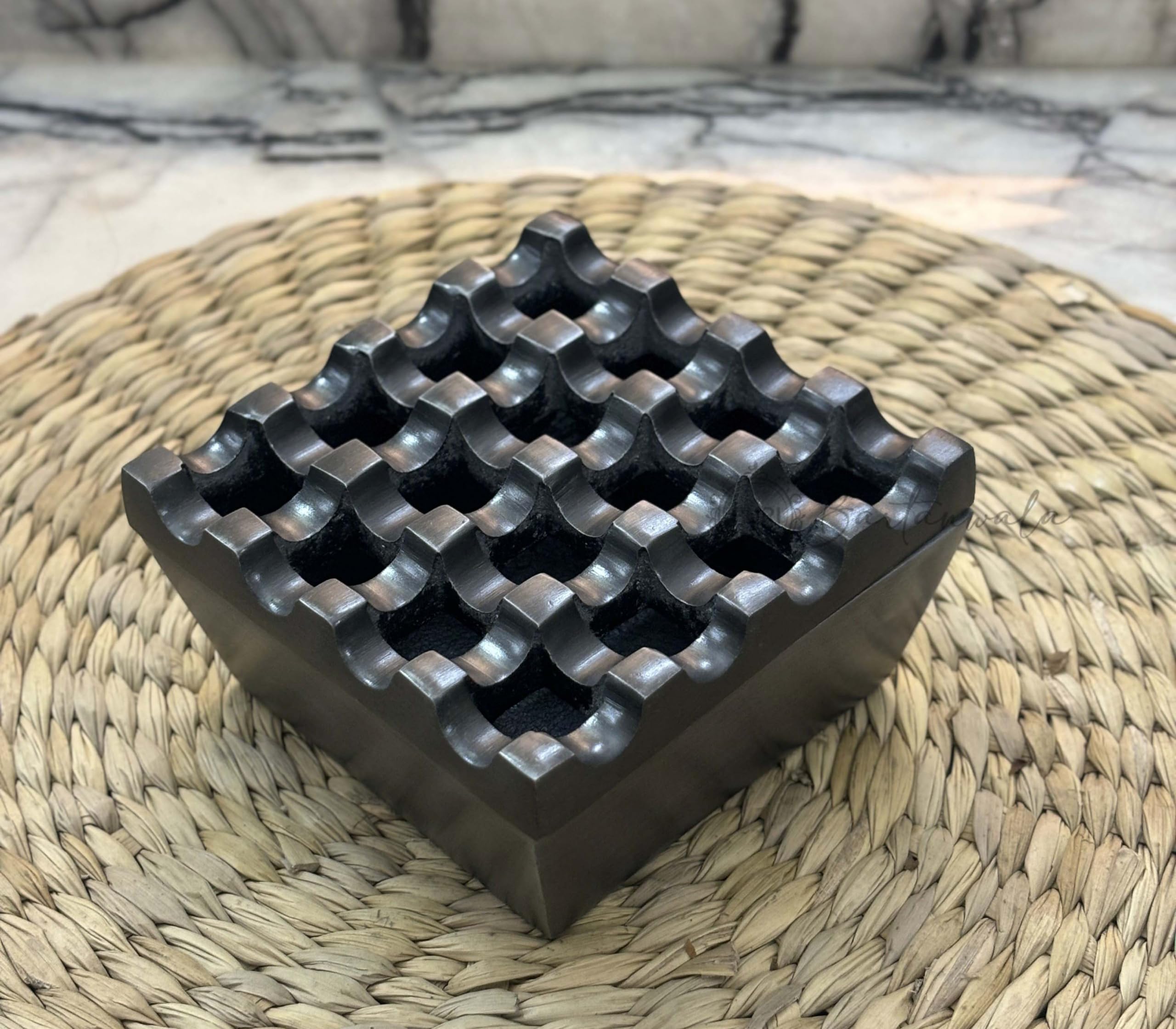 Aluminium Cigar/Cigarette Ashtray 16 Holes/Grids, Windproof Tabletop, Metal Antique Finish (Handcrafted)-image-11
