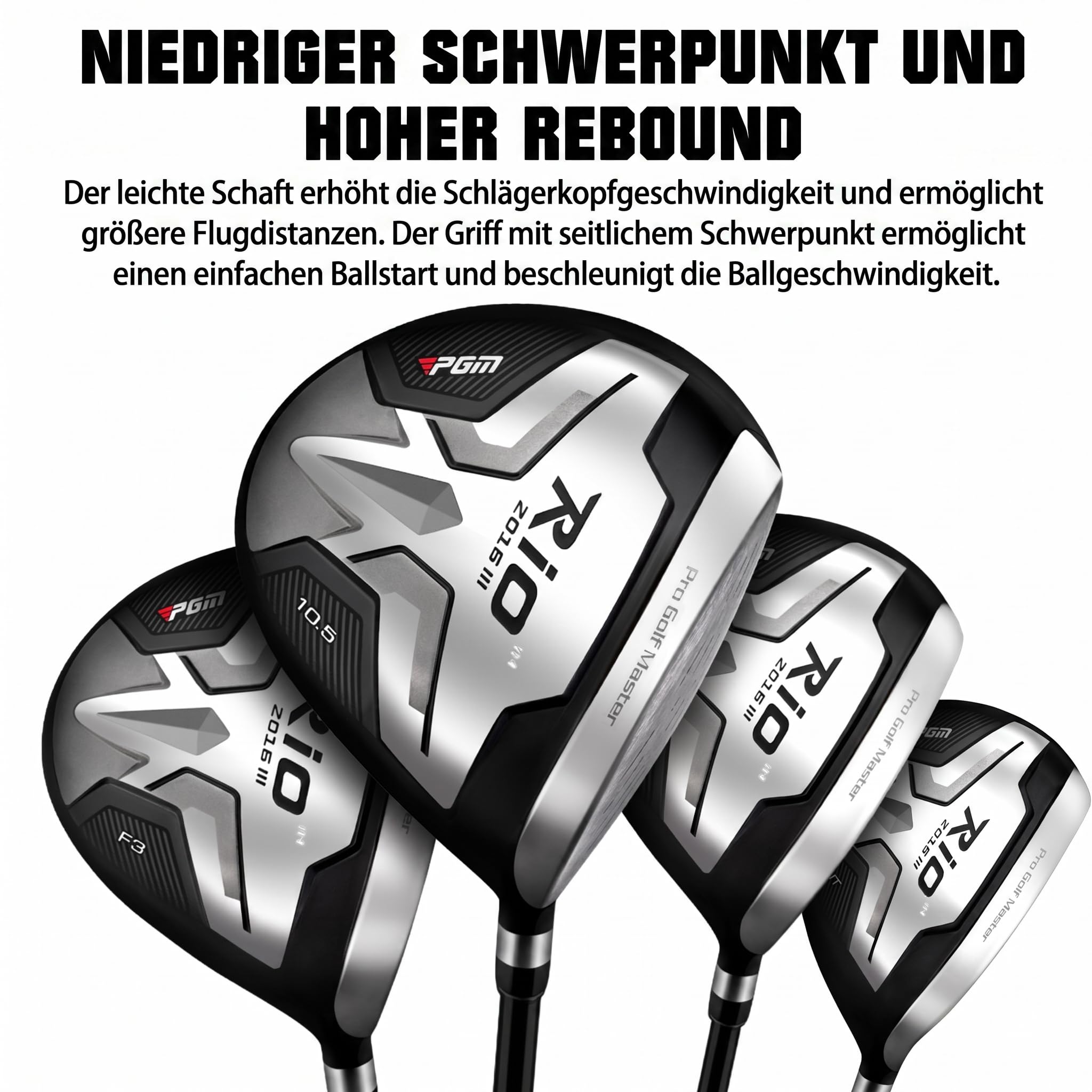 PGM Komplettes Golfschläger-Set für Herren, 12-teilig, 3 Holz (#1,3,5), 1 Hybrid (#4H), 6 Eisen (#5,6,7,8,9,PW), 1 Sandkeil (52°), 1 Putter
