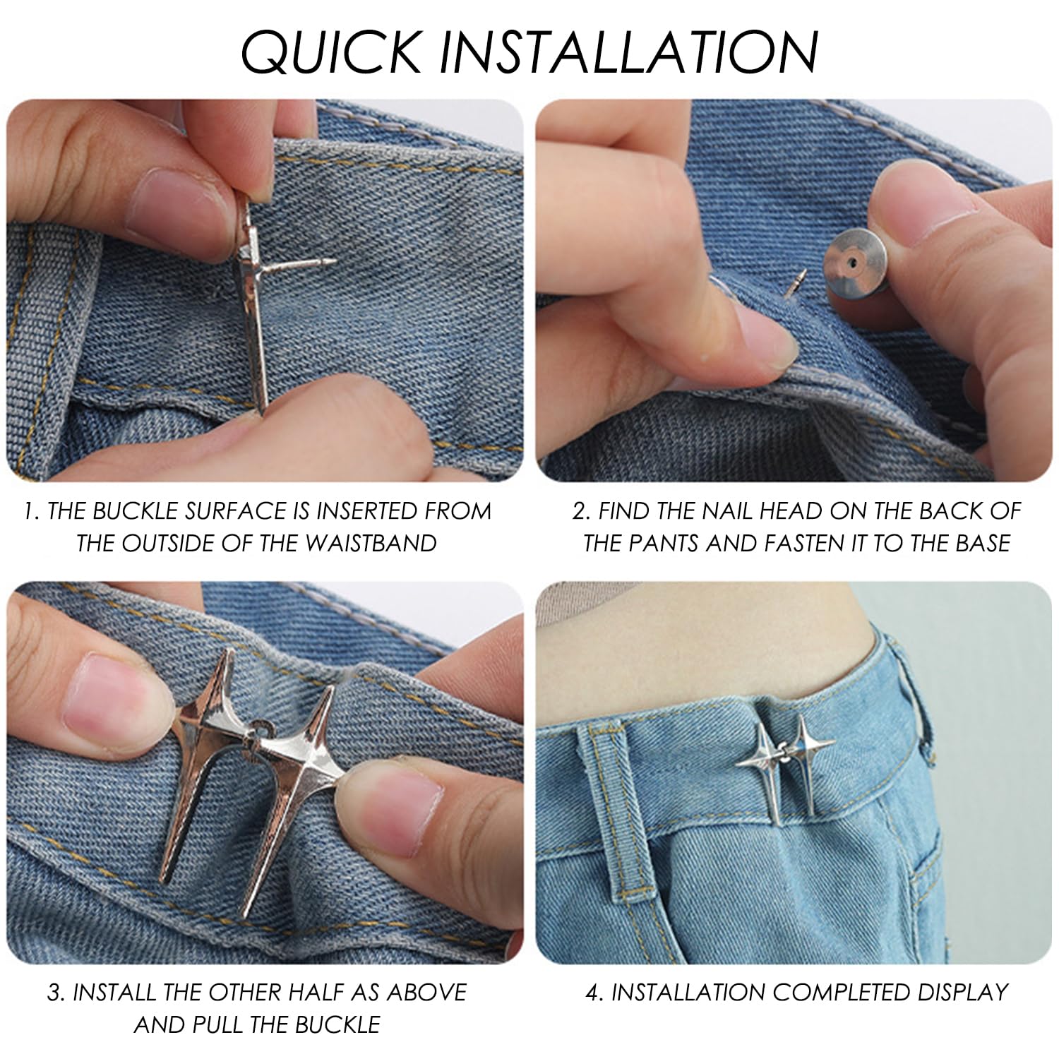8 pares de clips para apretar la cintura, tensores de cinturón, clips para apretar la cintura, alfileres de botones de cintura en forma de estrella, clips para apretar los jeans
