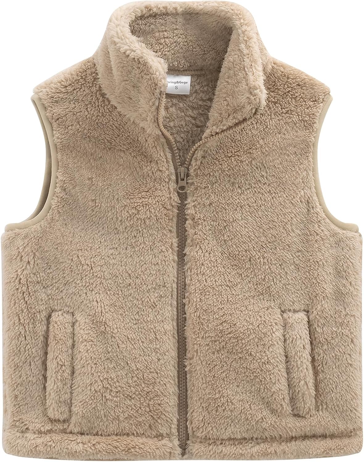 Spring&Gege Girls Boys Sherpa Fleece Vest Sleeveless Outerwear Zipper Jacket Fall Winter Warm Coat with Pockets