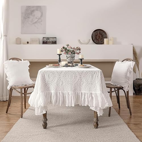 Miniatura 6 de patdrea Mantel vintage con volantes para mesas rectangulares, mantel de algodón bordado en encaje blanco estilo granja para comedor, banquete de