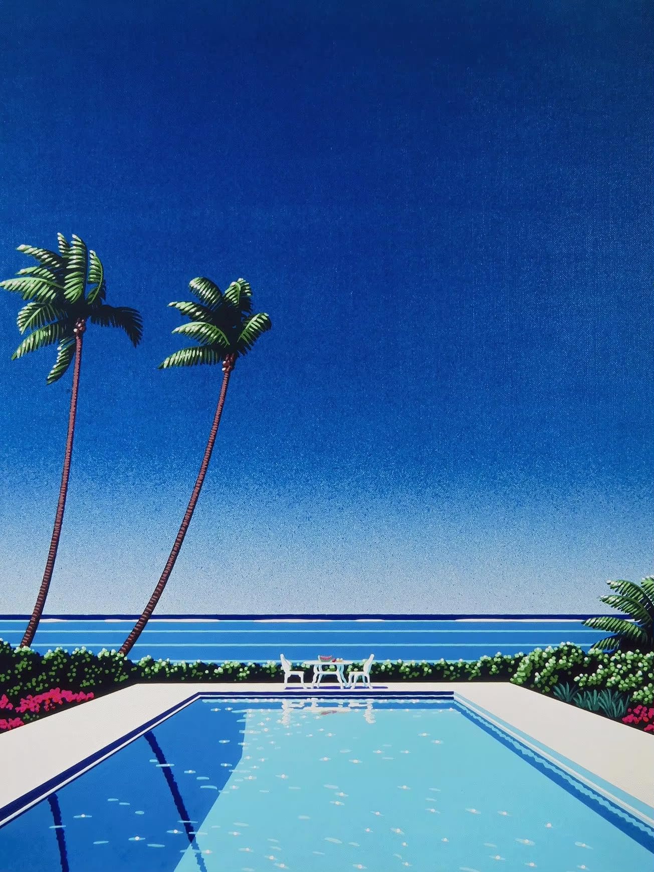 AEFOUU Hiroshi Nagai Japanese Artist Summer Swimming Pool Landscape Poster Modern Canvas Painting Wall Art for Living Room Deco(70x90cm/28x36in/Frameless)