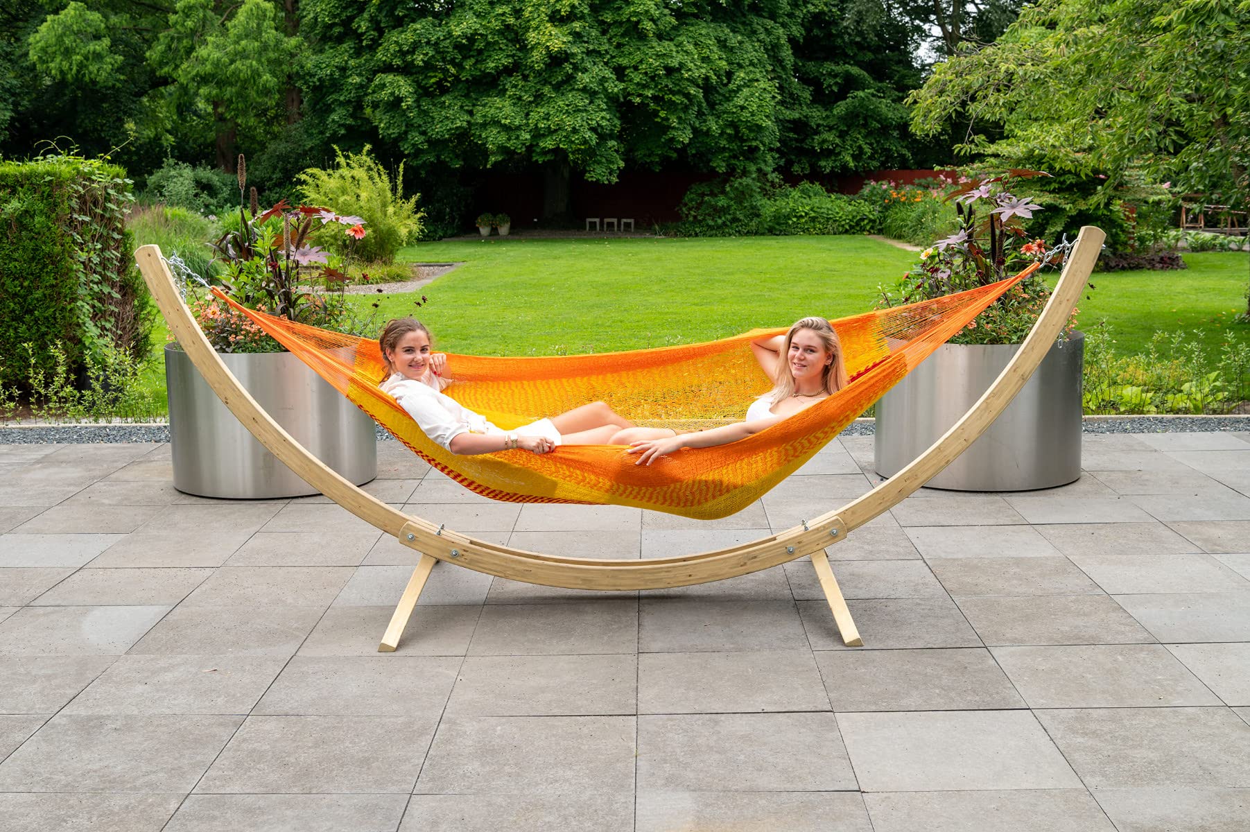 Tropilex Hamac de Jardin Exterieur 2 Personnes | Hamac Double Randonnée Capacité 180 kg | Colombien Fabriqué à la Main | Style Détente Mexico Jaune Orange 350 cm