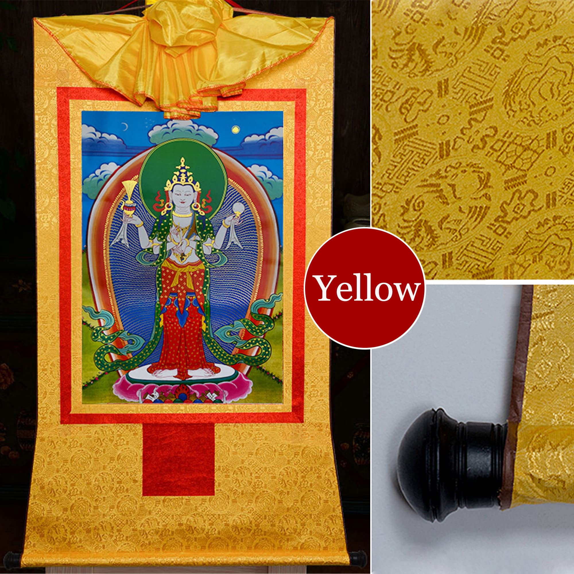 Gandhanra Thangka Tibetische Wandbehang,Chenrezig Thagnka,Heißgeprägter Buddha Wandteppich für Zen Wohnkultur, Meditation, Spirituelle Entspannung und Ruhe