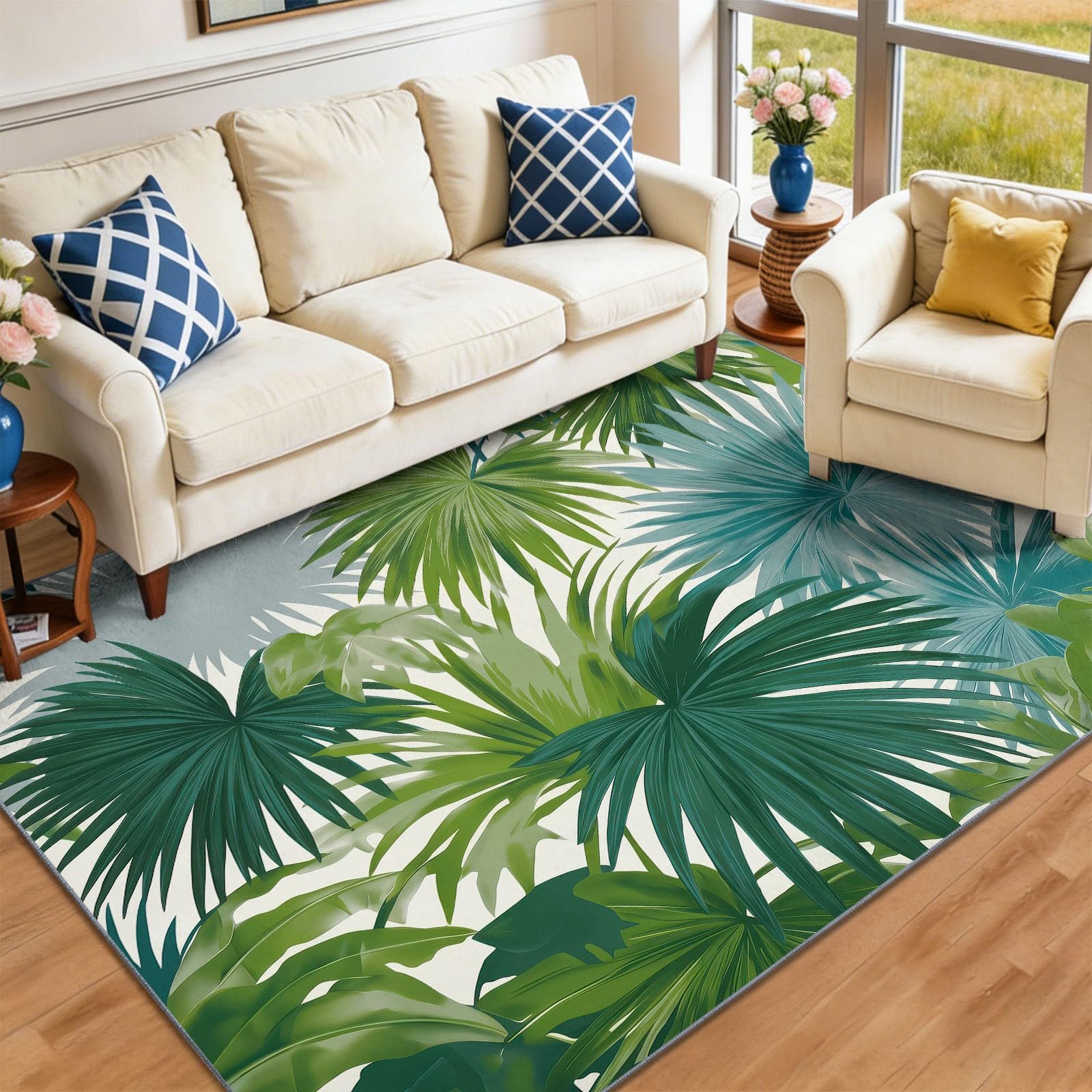 Tapis de salon feuille anti-glisse et facile à aspirer pour petits espaces