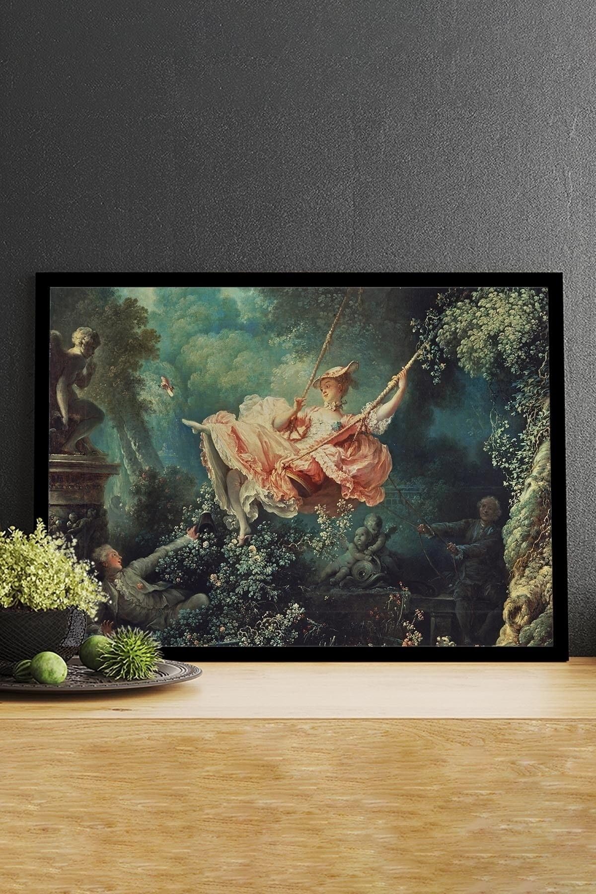 Postermanya (pster14832) The Swing - Salıncak - Jean Honore Sanatsal Çerçeveli Tablo 40 x 50