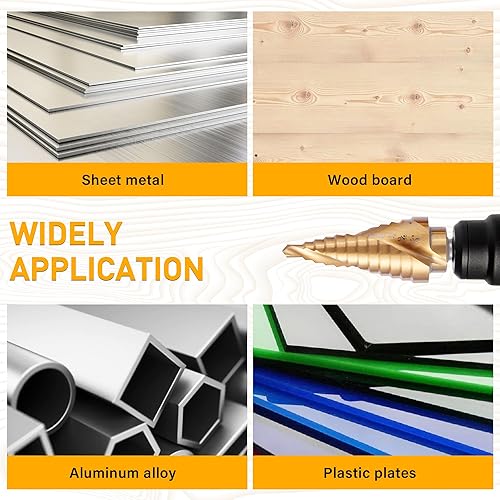 Miniatura 5 de Juego de 3 brocas escalonadas, de acero de alta velocidad, ranuradas en espiral, para chapa de aluminio, madera, plástico, perforación más rápida,