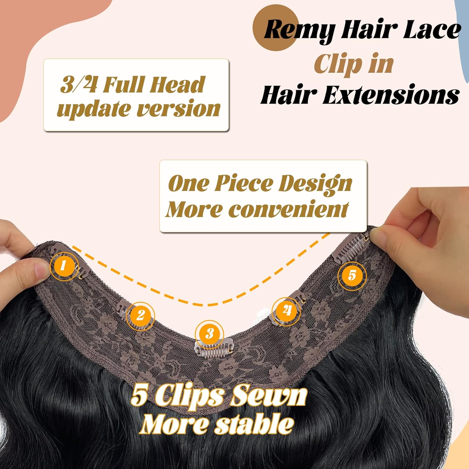 Clip in Hair Extensions Real Human Hair,Jet Black 22inch Thin Clip in Human Body Wave Double Weft One Piece with 5 Clips Full Head for Women Adding Hair 100g/3.6oz