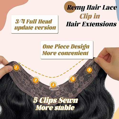 Miniatura 4 de Extensiones de cabello humano real con clip de color negro azabache para mujer, extensiones de cabello humano ondulado negro 100% cabello humano