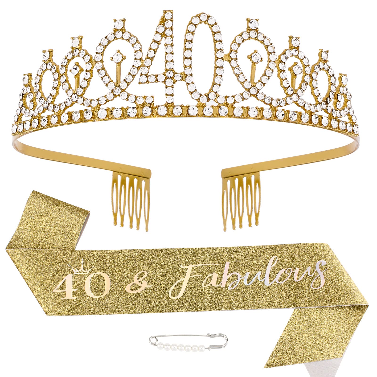 Vovii 40th Birthday Decorations Women 40th Birthday Sash and Tiara 40 and Fabulous 40th Birthday Gifts for Women 40 Birthday Gifts for Women 40