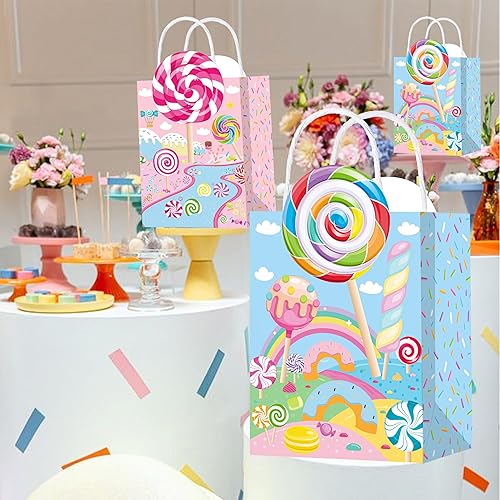 Miniatura 9 de C L cooper life 12 bolsas de regalo de fiesta de Candyland con asas, bolsas de regalo para fiestas temáticas de piruletas, suministros para fiesta