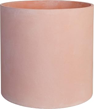 FaithLand 8 Inch Fiberstone Planter - Lightweight Modern Cylinder Plant Pot with Drainage Hole & Plug, Indoor Outdoor Use, Terracotta Color