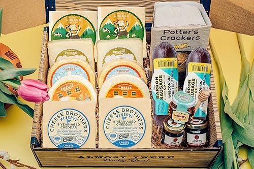 Miniatura 28 de Caja de regalo de charcutería deluxe Cheese Bros. Fresco de Wisconsin Incluye Dill Havarti, queso gouda ahumado, Fratello, Adelheid, Cheddar