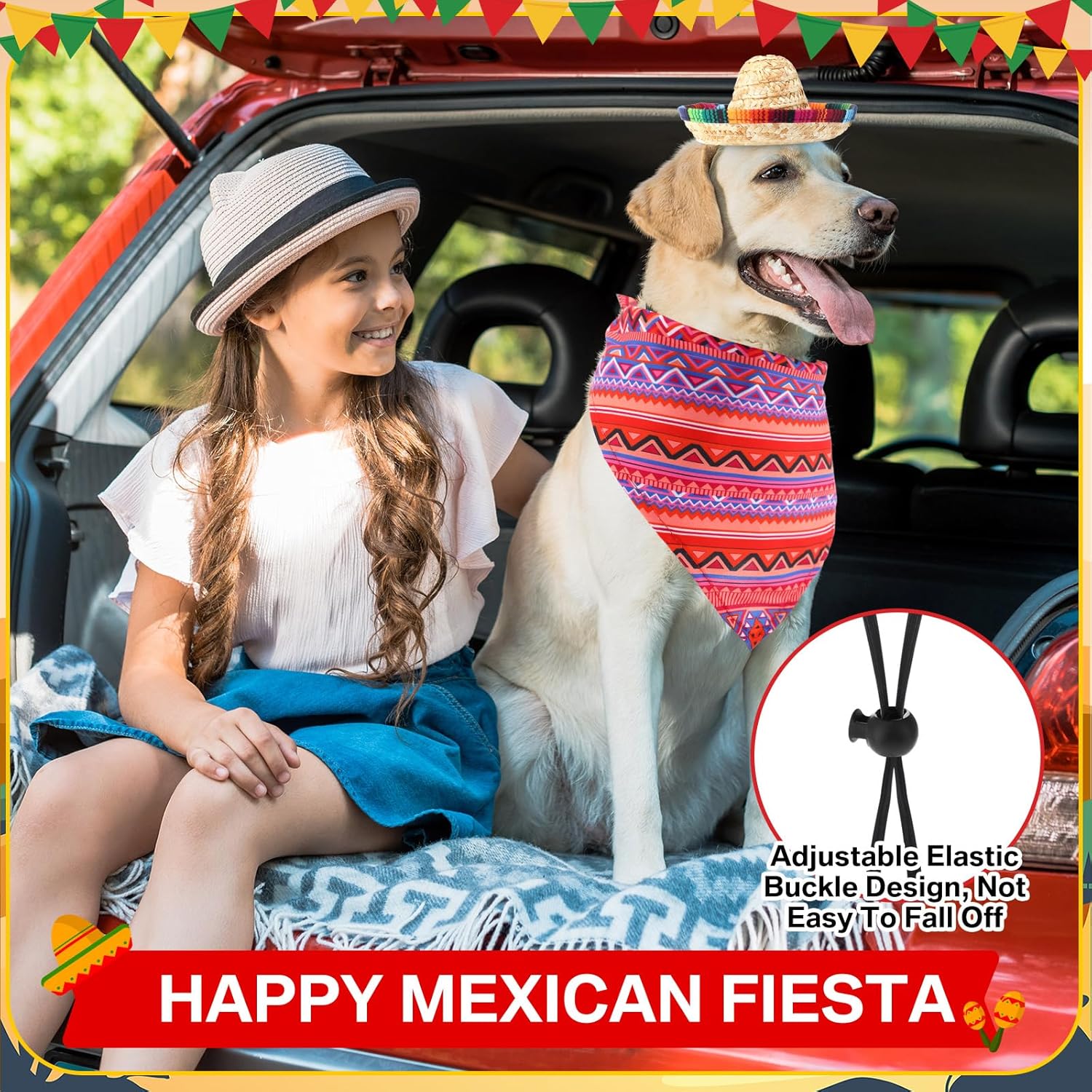 Wavwavw 18 Pcs Mexican Dog Costume Cinco De Mayo Sombrero Straw Hat with Felt POM Ball and Colorful Stripe Dog Bandana Adjustable Fiesta Head Bopper Accessories for Cat Pet Party Decoration(Modern)