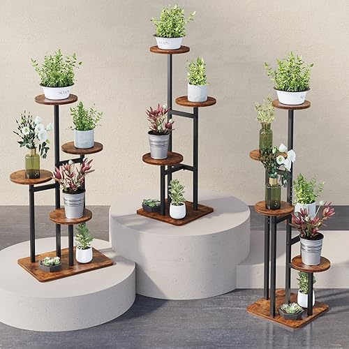 Miniatura 9 de FFPOPU Soporte para plantas de interior, soportes escalonados para plantas de interior, múltiples soportes de metal alto para plantas de interior,