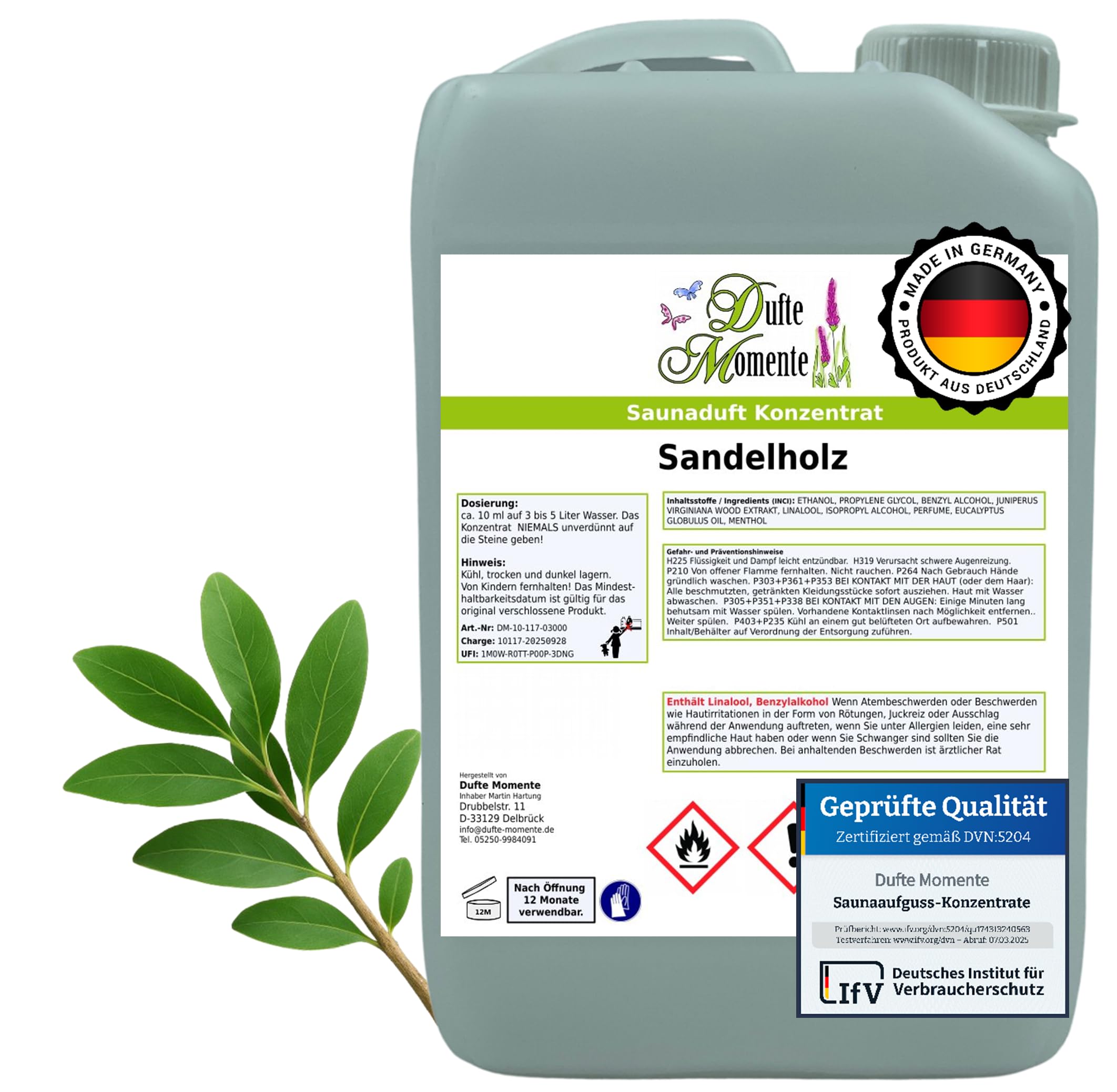 Dufte Momente Saunaaufguss-Konzentrat Sandelholz – 3 Liter – warm & harmonisch – konzentriert & ergiebig – zertifizierte Profi-Qualität – vegan & Made in Germany