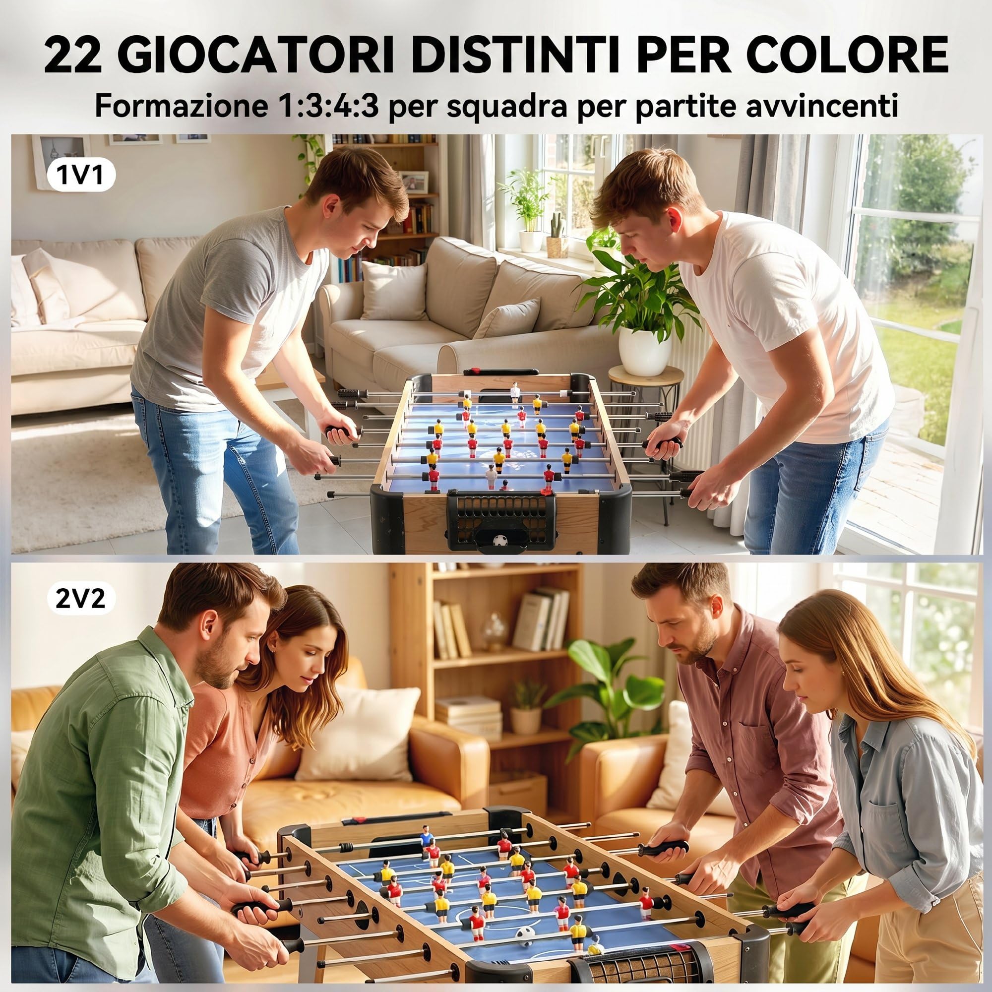 SPORTNOW Calcio Balilla, Mini Tavolo da Calcio da 89 cm, 22 Giocatori, 2 Palline, 2 Segnapunti Manuali e Maniglie Antiscivolo, Set da Gioco Freestanding per Famiglia, Regalo