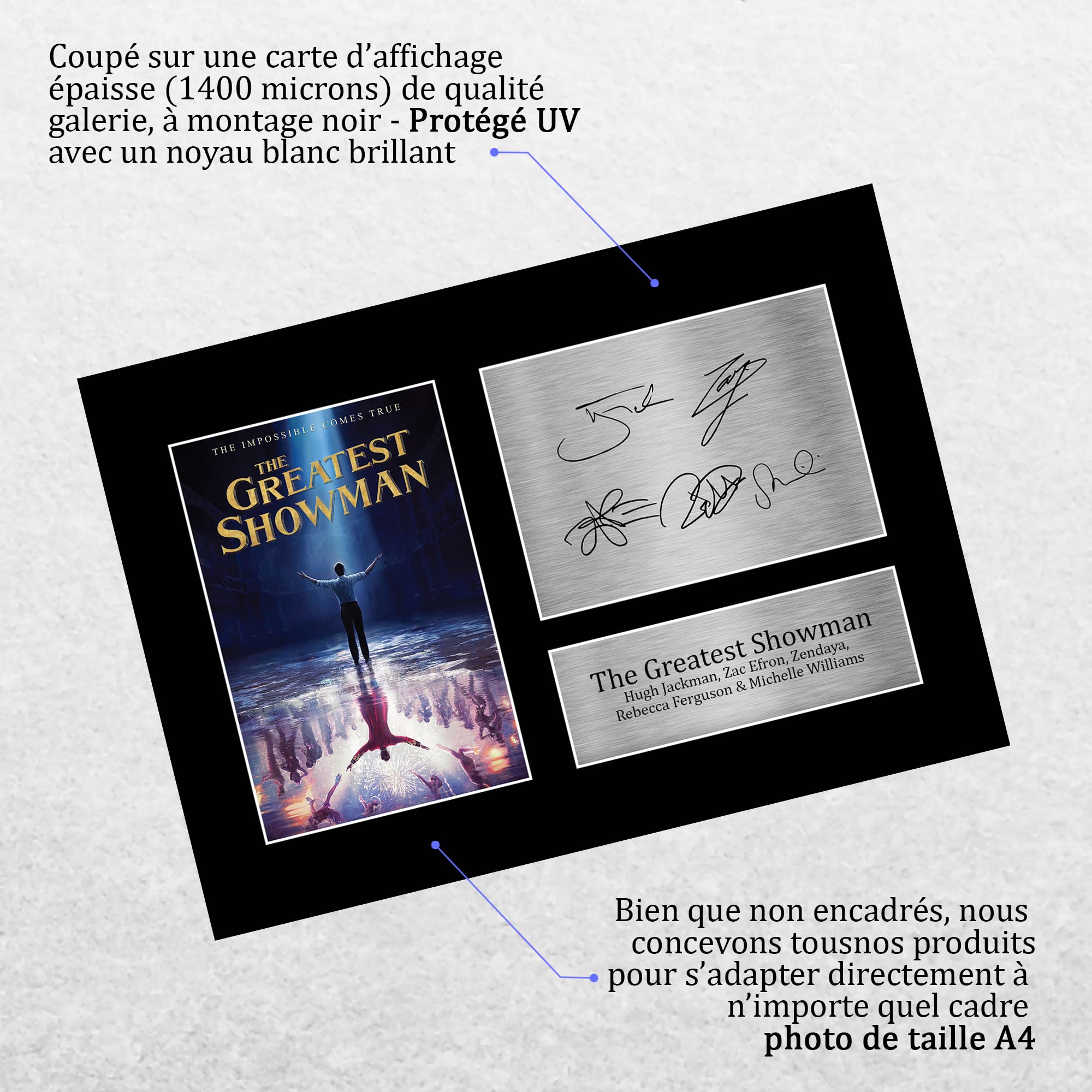 Photo Encadrée A4 Hugh Jackman The Greatest Showman - Reproduction Signée Pour Fans, Cadre Noir Brossé