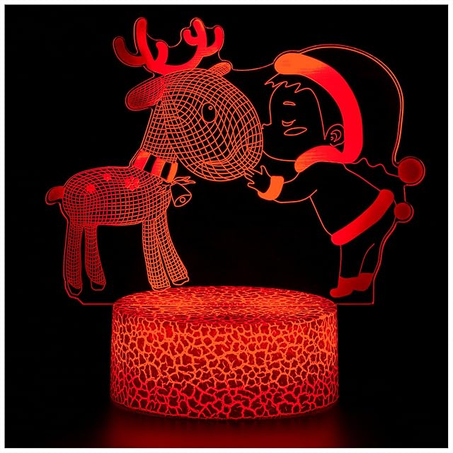 ZNZ 3D Night Light, LED Optical Illusion Touch Mood Lamp with Remote Control, Christmas and Birthday Toy Gifts for Kids Boys Girls Men's Women's, 16 Colors Changing for Table Desk Decor (Elk and Boy)
