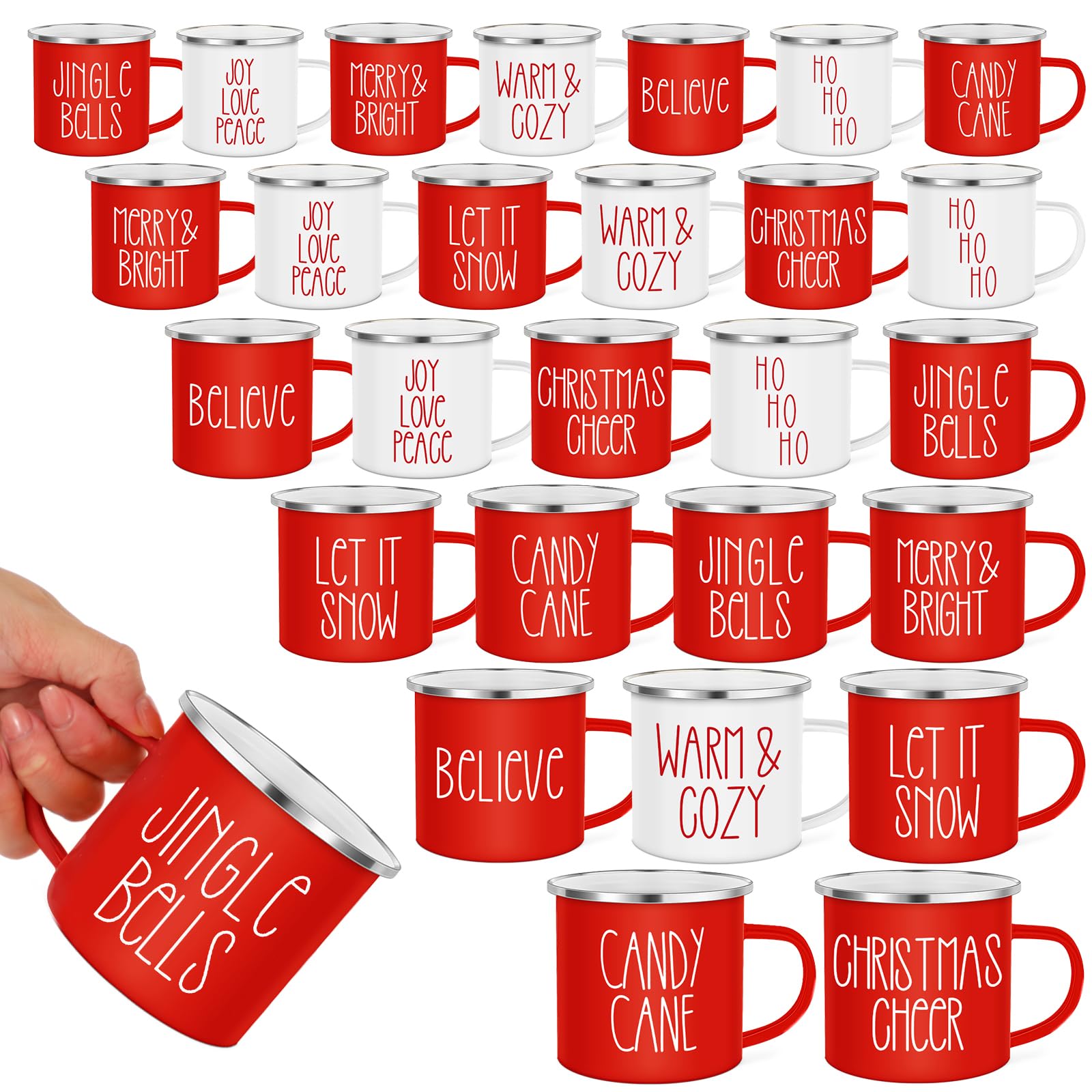 Sieral Taza de café esmaltada de Navidad, tazas de café de invierno con citas, tazas de Navidad de temporada de 12 onzas, tazas de Navidad blancas y rojas, tazas de café divertidas para mujeres,