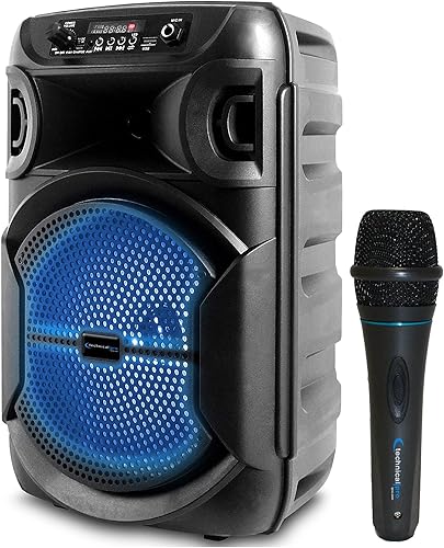 Miniatura 9 de Technical Pro Altavoz Bluetooth portátil de 800 vatios de 8 pulgadas con woofer y tweeter, altavoz LED PA para festivales con tarjeta BluetoothUSB,