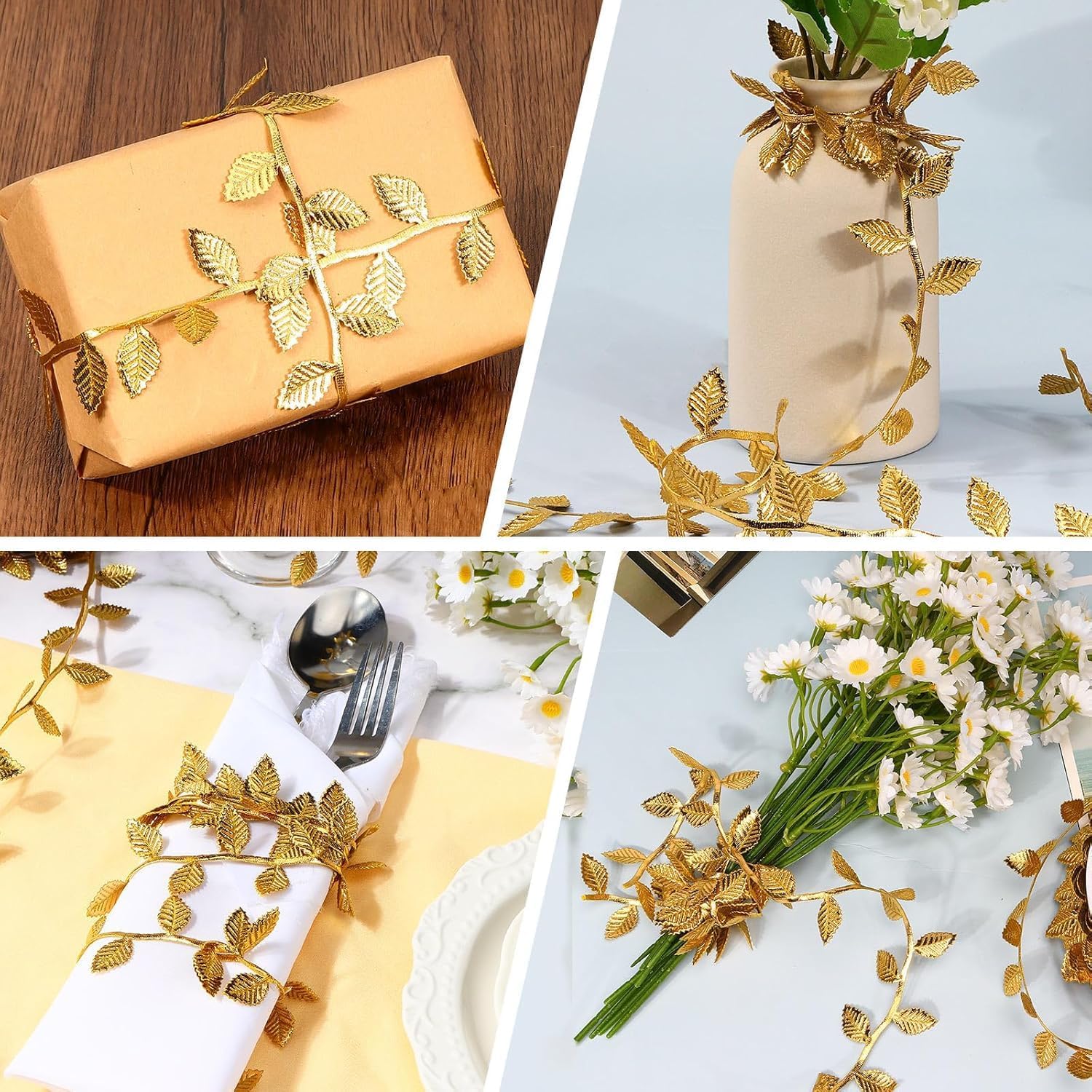 20 Yards Gold Leaf Ribbon, Ren Faire Accessories Trim, Greek Goddess Accessories Mythology Decor, Ribbon for Gift Wrapping, Gold Garland Leaves String Rope, Wedding Decor image 5