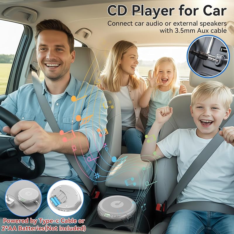 Player CD portabil KOVCDVI cu ecran LCD, suport CD R CD RW MP3, ieșire pentru căști, moduri de sunet BBS POP Rock Jazz CLAS, argintiu