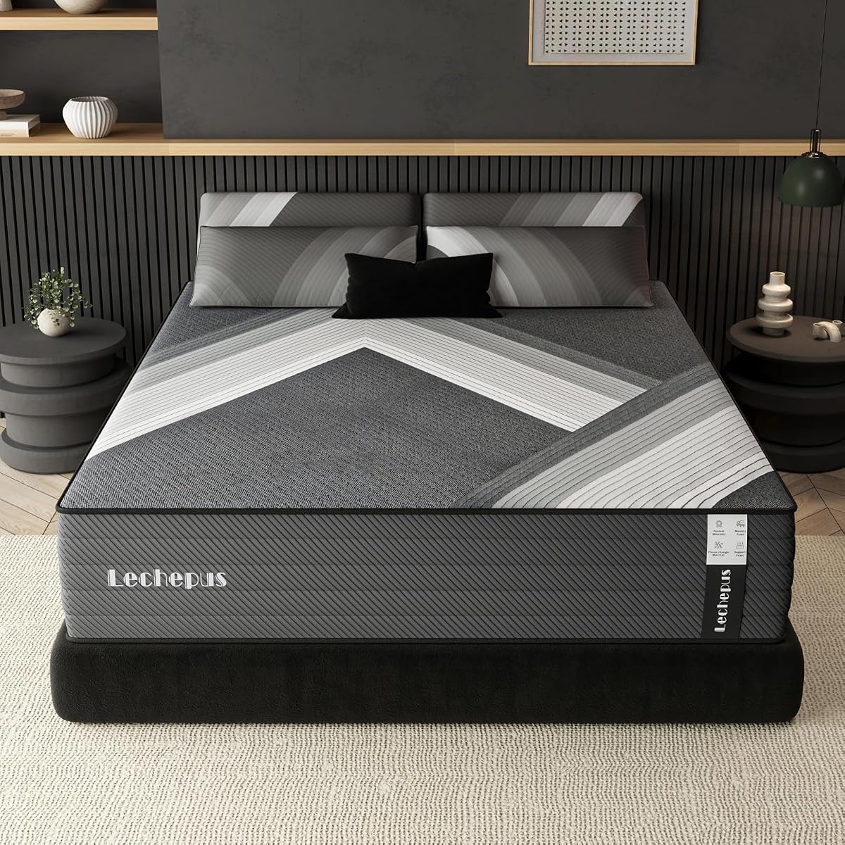 Lechepus 10Inch California King Mattress in Box, Medium Firm Memory Foam Calking Size Mattress Sleep Presssure Relief, 5-Zone Individual Pocket Spring Mattresses, CertiPUR-US None of Fiberglass
