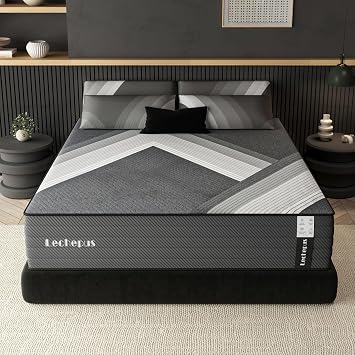 Lechepus 10Inch King Hybrid Mattress in Box, Medium Firm Memory Foam Queen Size Mattress Sleep Presssure Relief, 5-Zone Individual Pocket Spring Mattresses, CertiPUR-US Certified None of Fiberglass