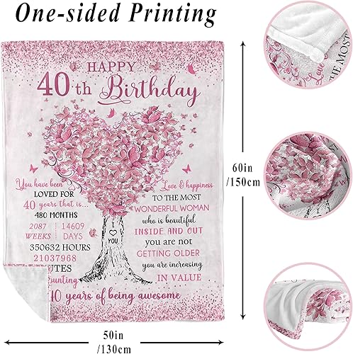 Miniatura 6 de XALAZY Regalos de cumpleaños número 40 para mujer, manta de 60 x 50 pulgadas, decoraciones de cumpleaños de 40 para mujeres, los mejores regalos de