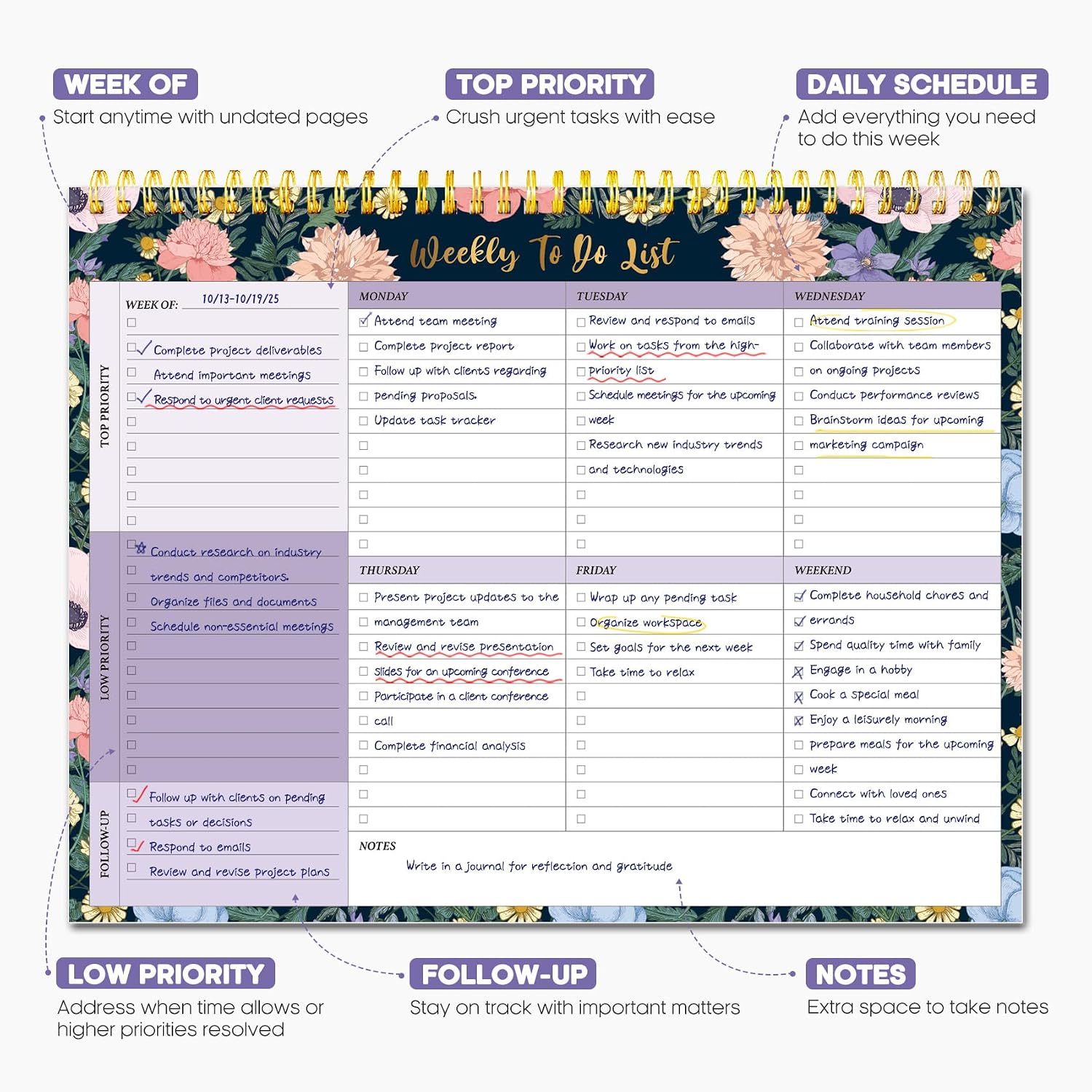 Taja Weekly To Do List Notepad, Undated Weekly Planner Pad, 8.5" x 11" image 2