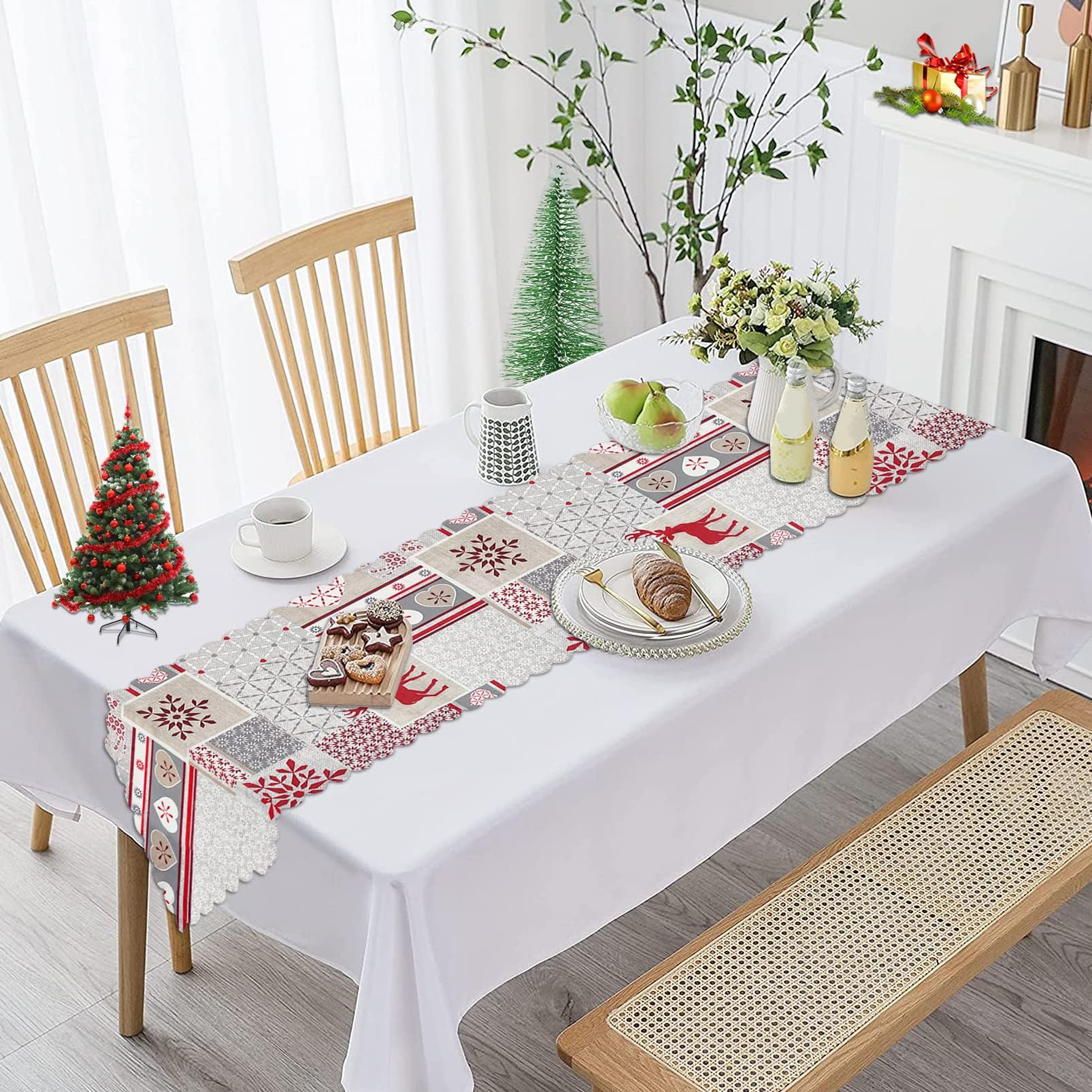 Runner Da Tavola Natalizio In Lino 180x33 Cm – Decorazione Fai Da Te Per Natale, Vigilia E Cenoni In Famiglia