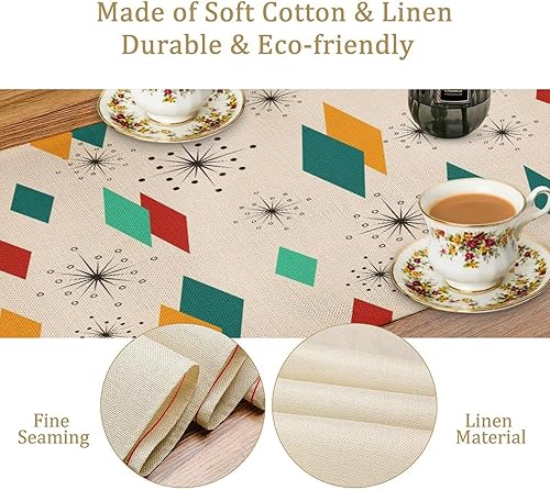 Miniatura 5 de Camino de mesa de mediados de siglo, moderno patrón atómico absctract geométrico retro de los años 1950 y 1960 S para decoración de mesa del hogar,