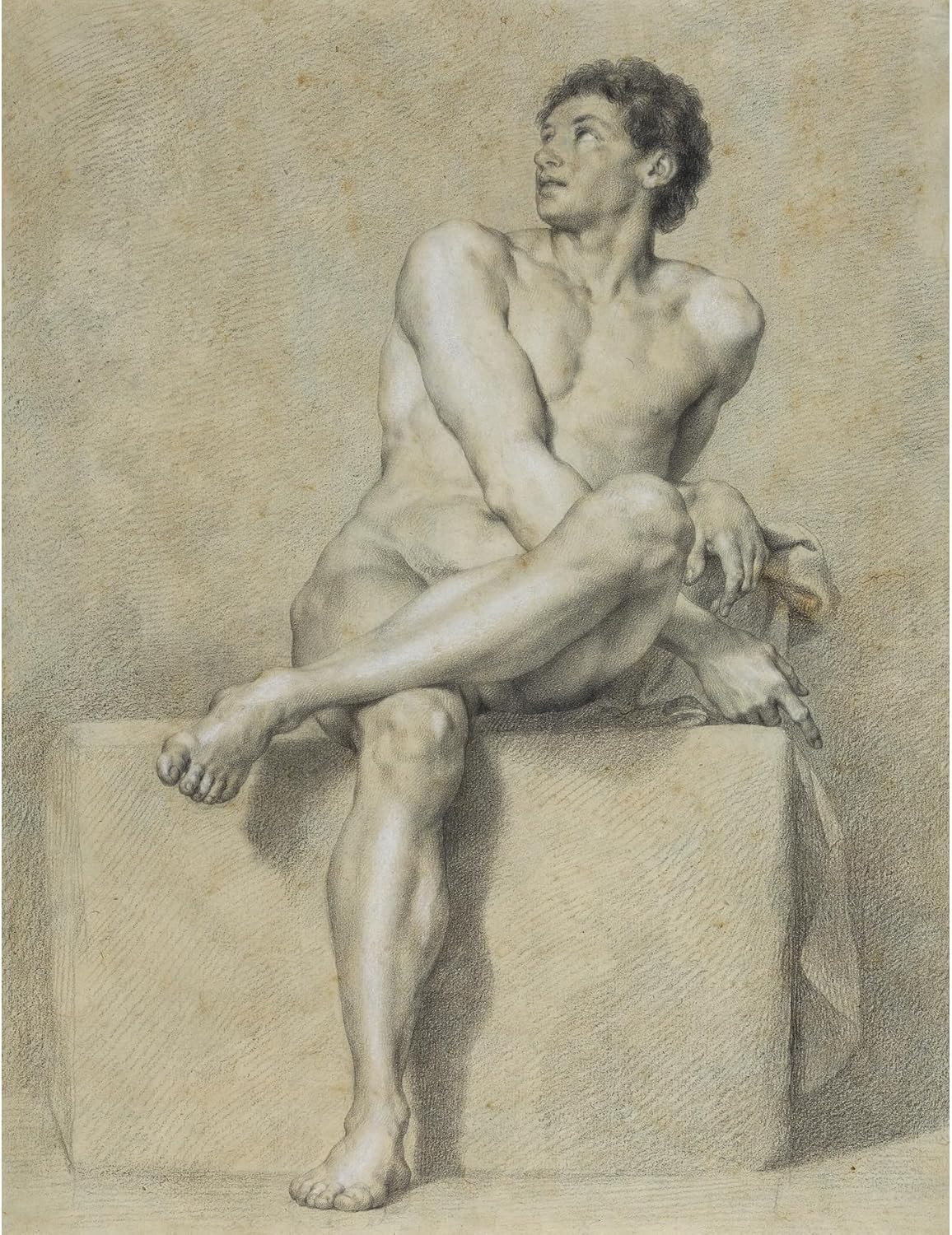 ArtDirect Seated male nude, frontal, left leg placed over the right, looking up Unframed Art Print Giclee Poster by Anton Raphael Mengs - Ready for Framing with Customization Sizes 8x10, 11x14, 15x20, 24x31, 36x47 and 46x60 inches
