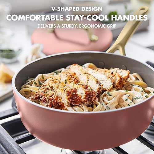 Miniatura 9 de GreenPan GP5 - Juego de ollas y sartenes de 14 piezas, cerámica anodizada dura, antiadherente, sin PFAS, asas de champán, calibre pesado, superficie