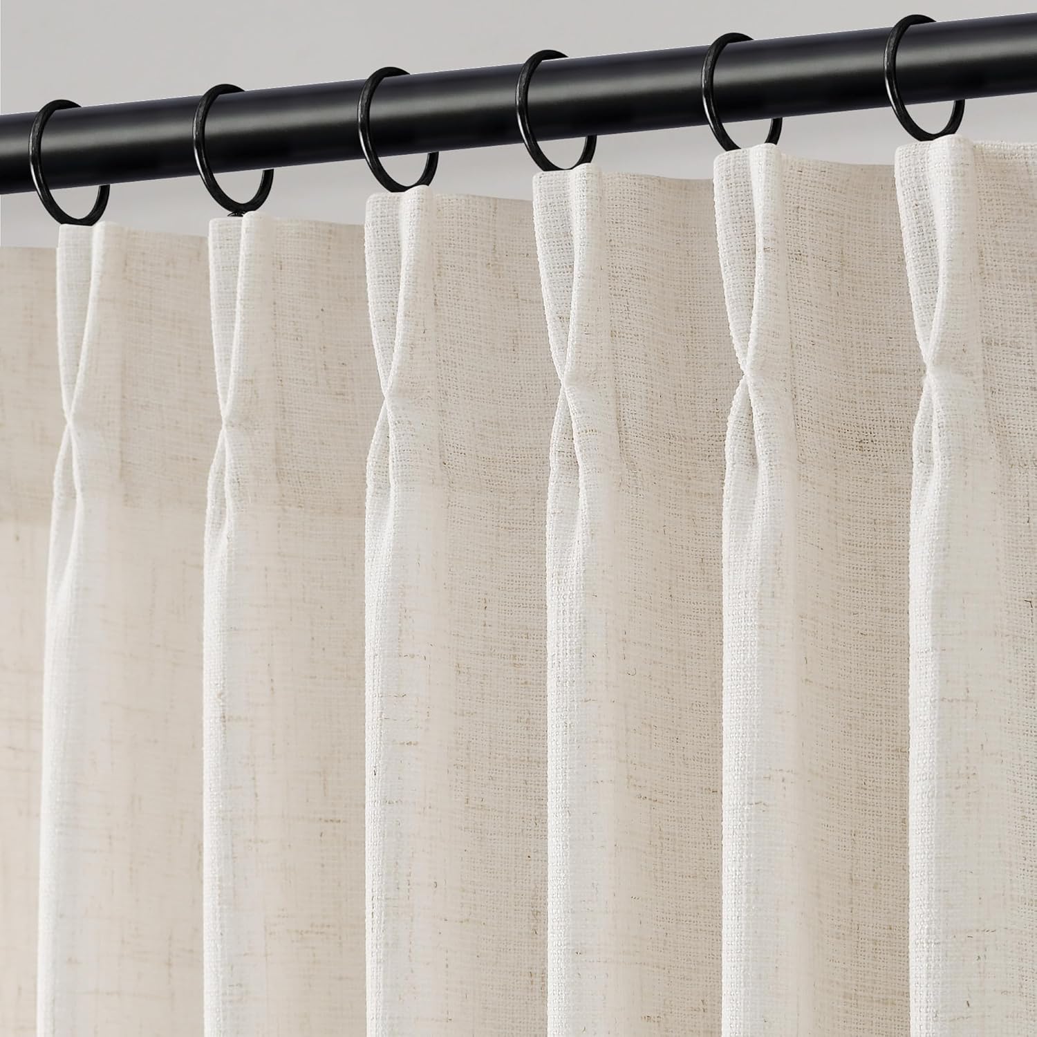 Pinch Pleated Linen Curtains 96 Inch Long for Living Room 2 Panels Set Cream Ivory Thick Textured Light Filtering Sheer Pinch Pleat Hooks Rings Back Tab 96 Inches Curtain Drapes for Bedroom Window